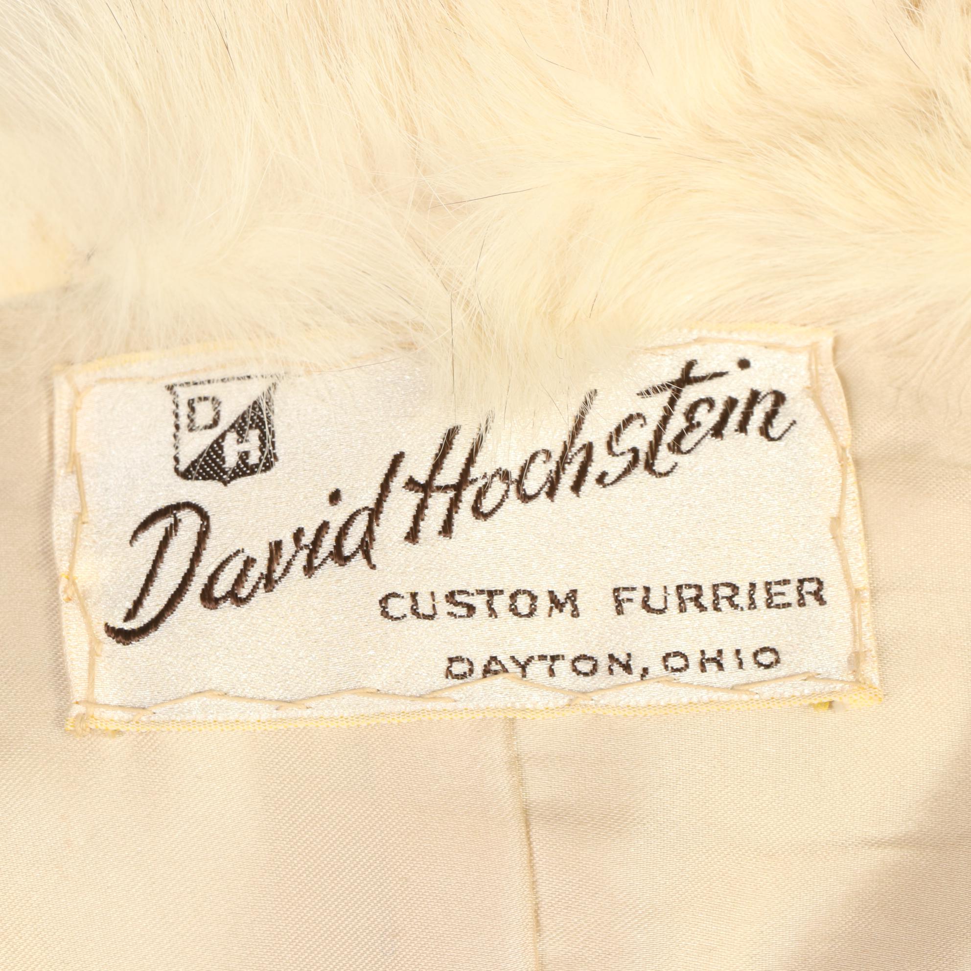 Blonde Mink Fur Belted Coat w/Fox Fur Spread Notch Collar by David Hochstein