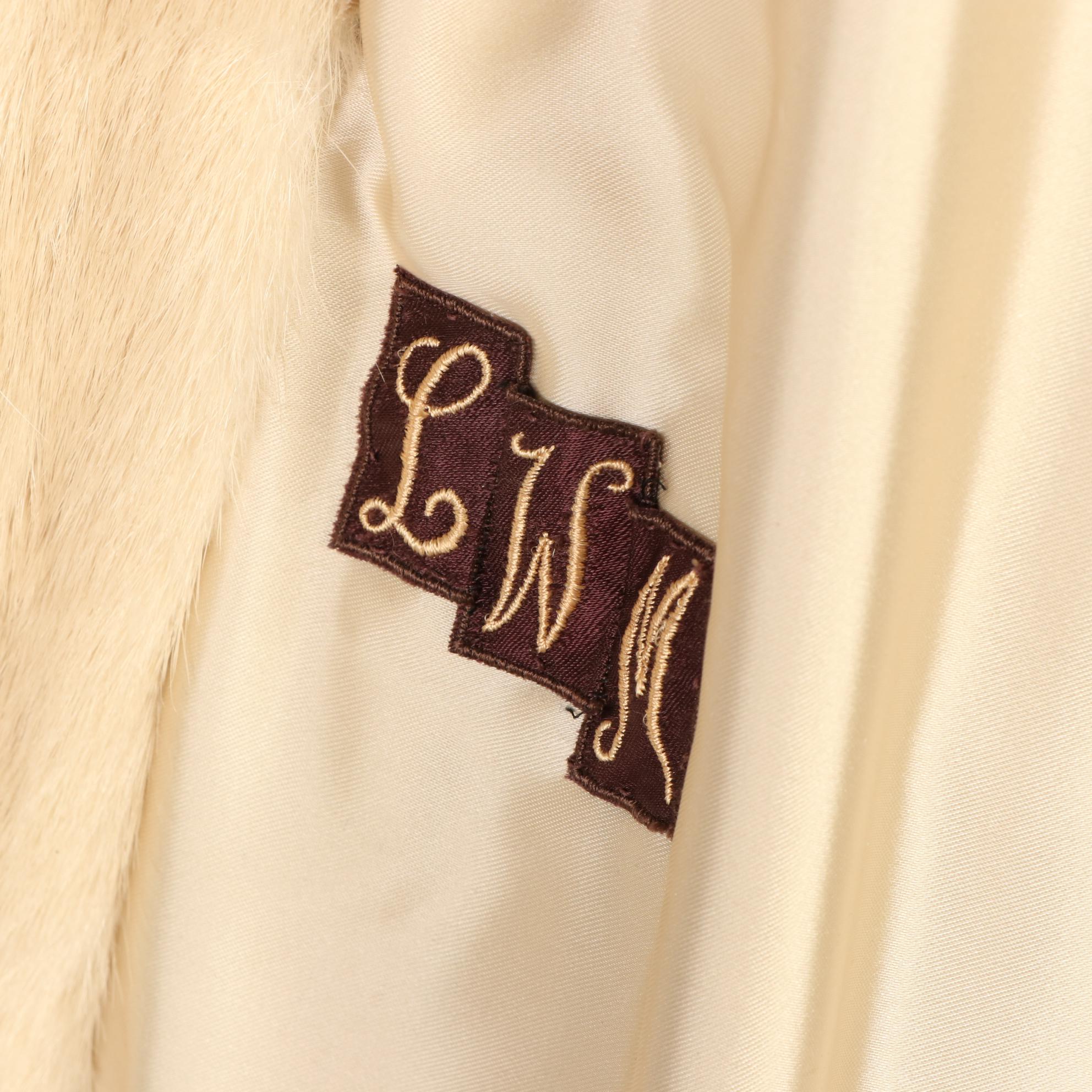 Blonde Mink Fur Belted Coat w/Fox Fur Spread Notch Collar by David Hochstein