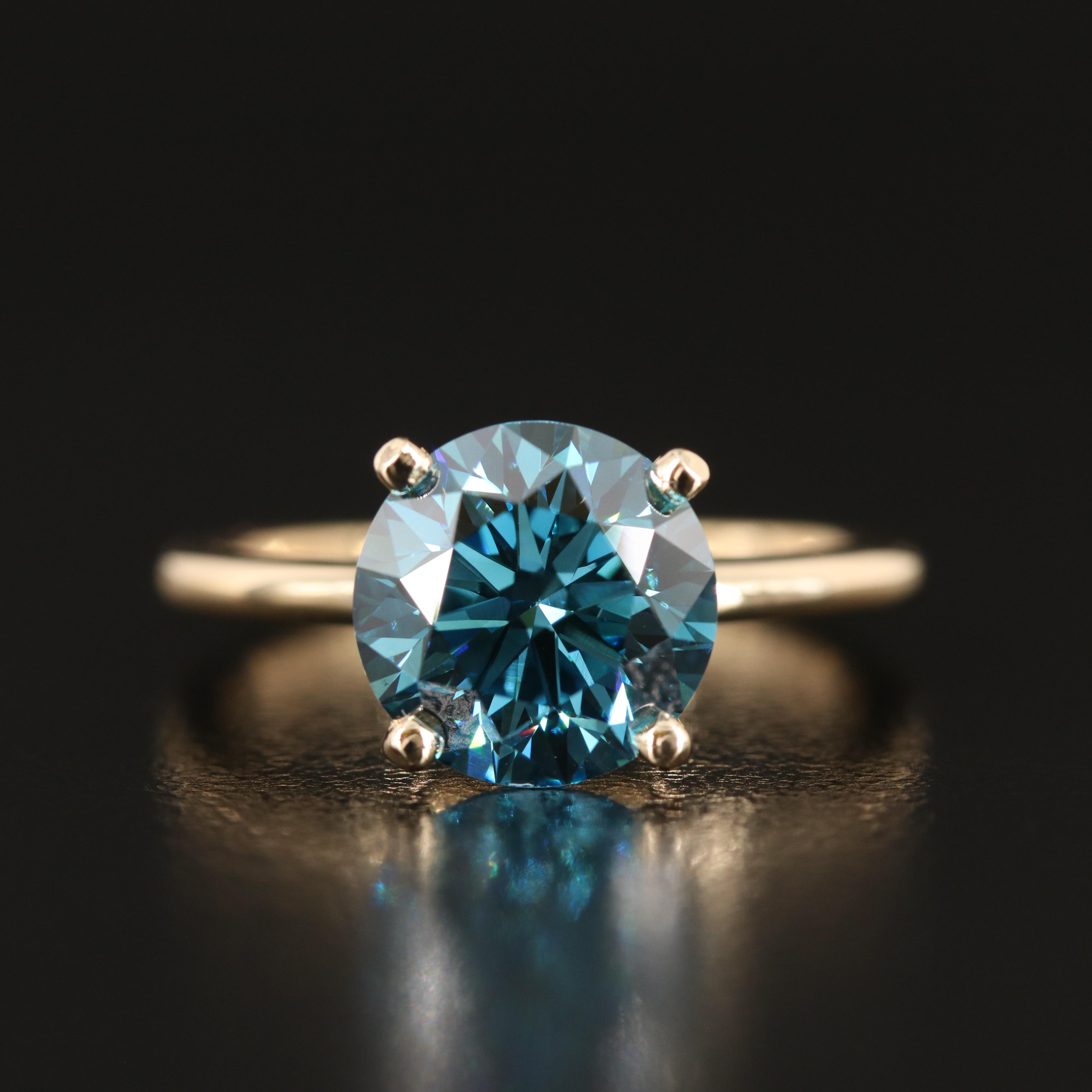 14K 3.15 CT Fancy Blue Diamond Solitaire Ring
