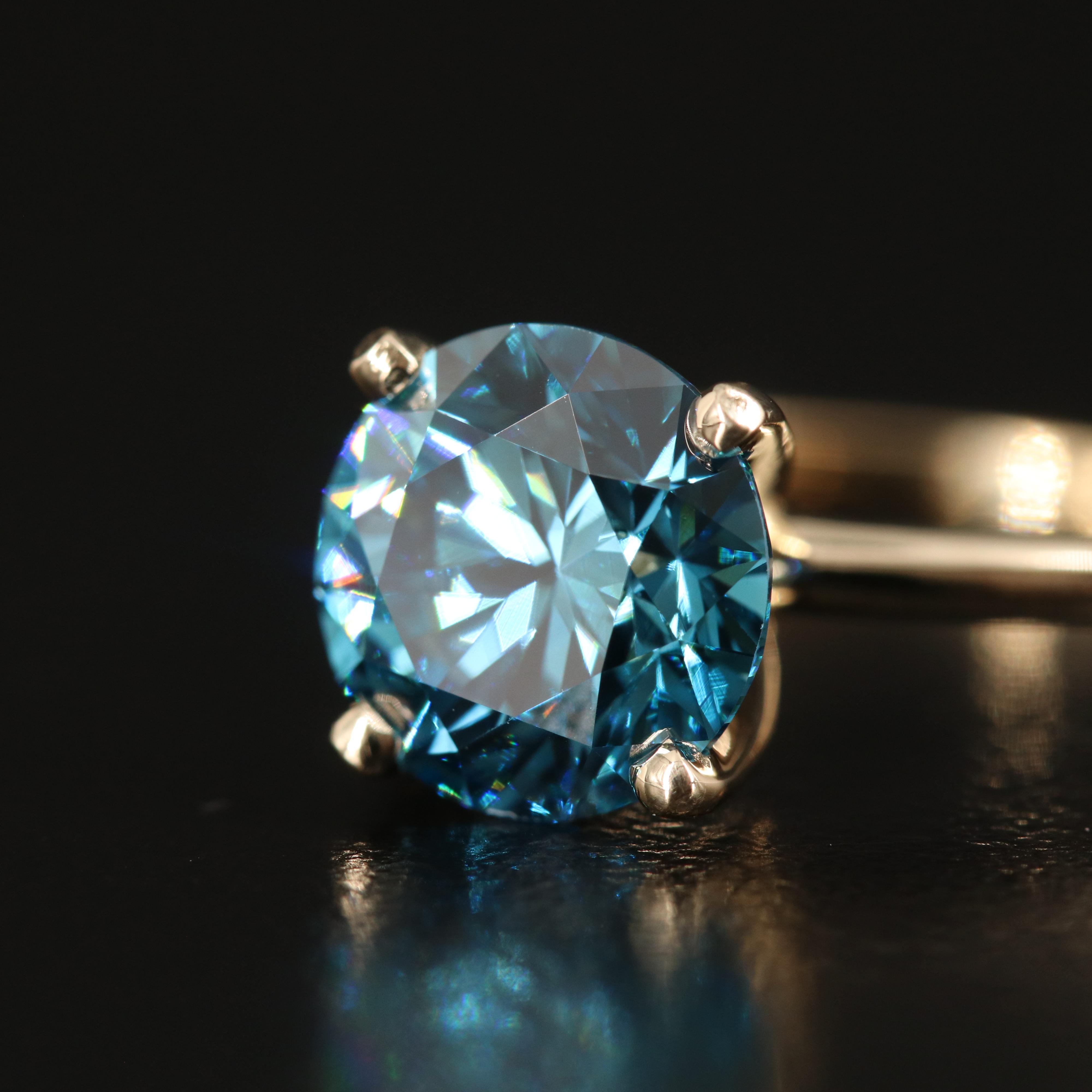 14K 3.15 CT Fancy Blue Diamond Solitaire Ring
