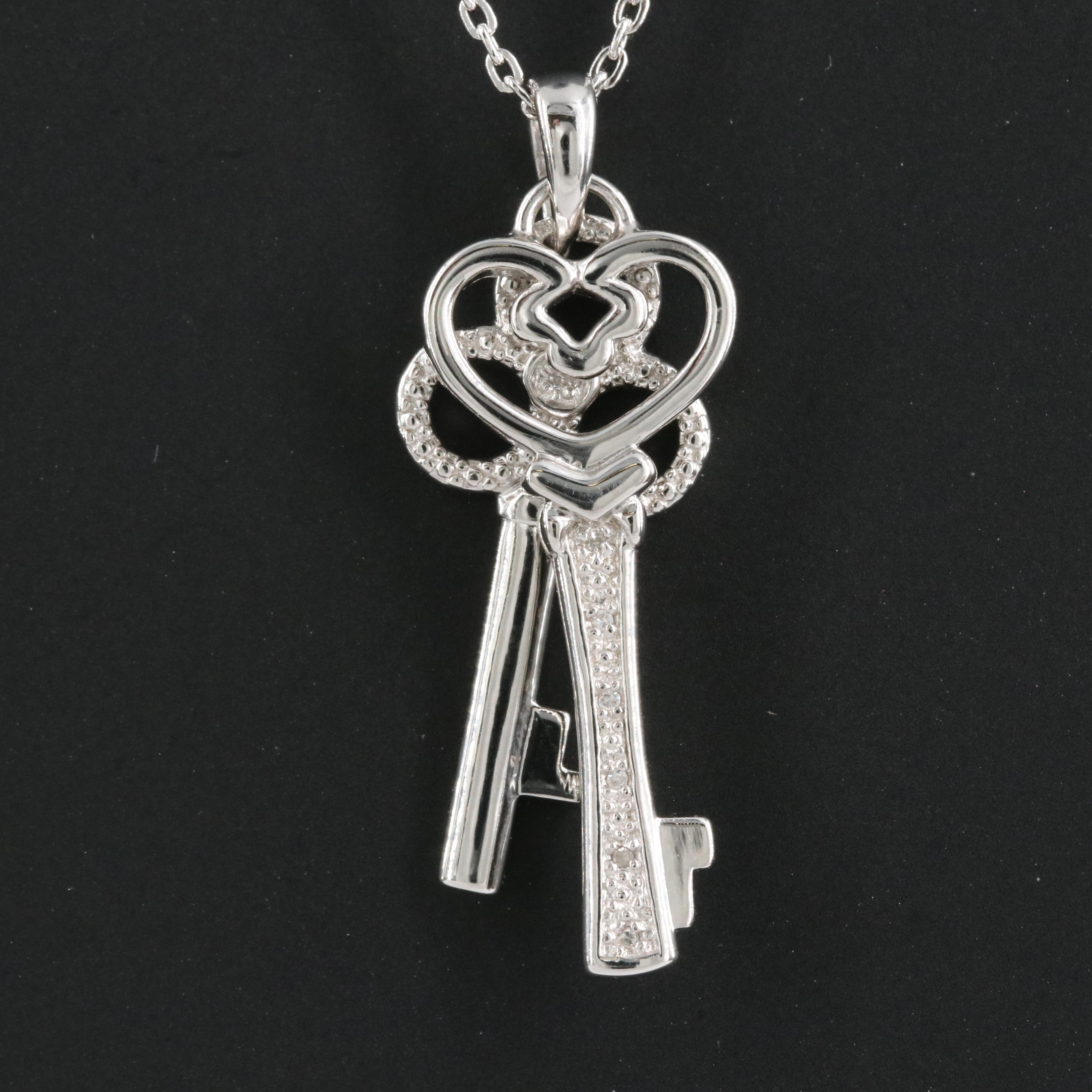 Sterling Diamond Key Pendant Necklace