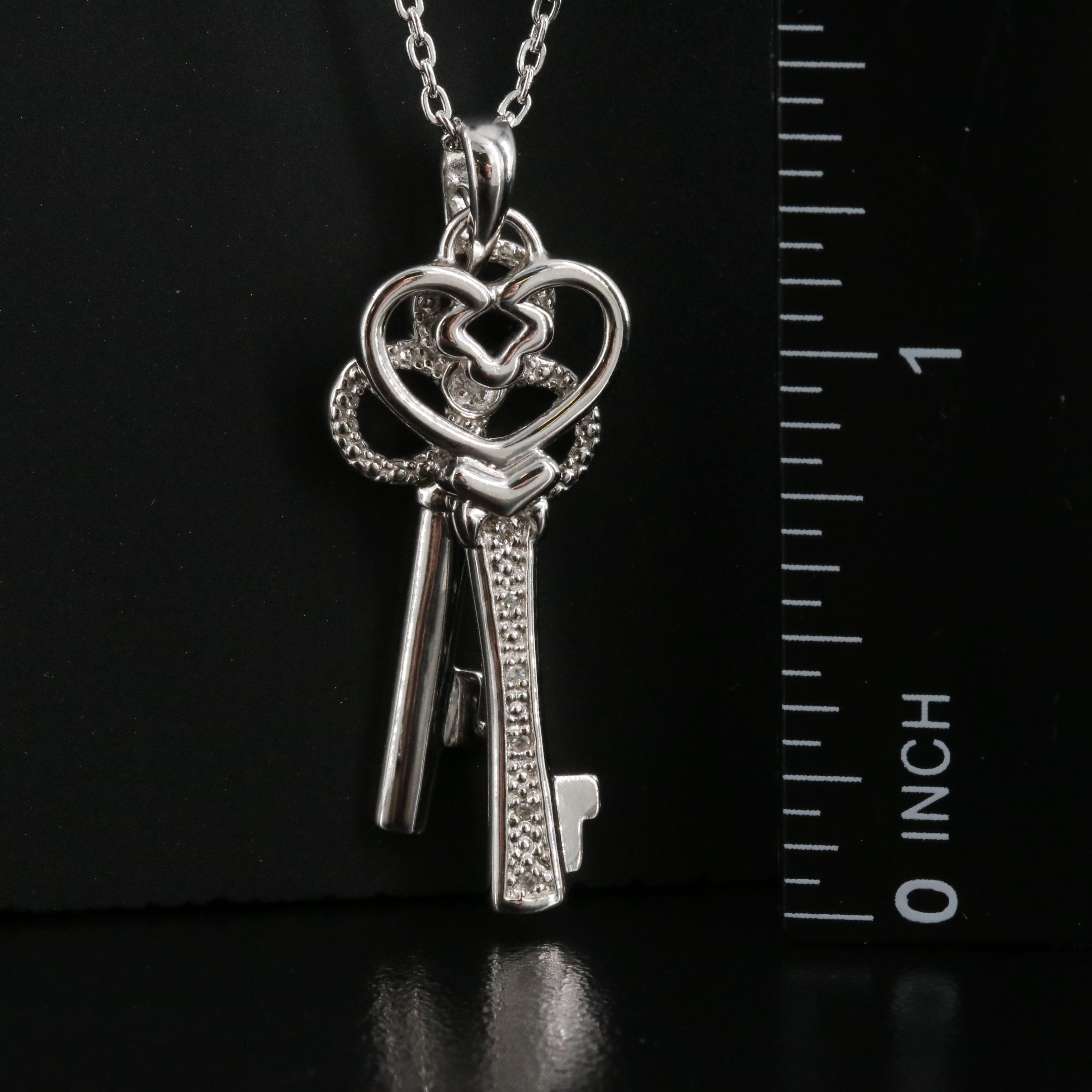 Sterling Diamond Key Pendant Necklace
