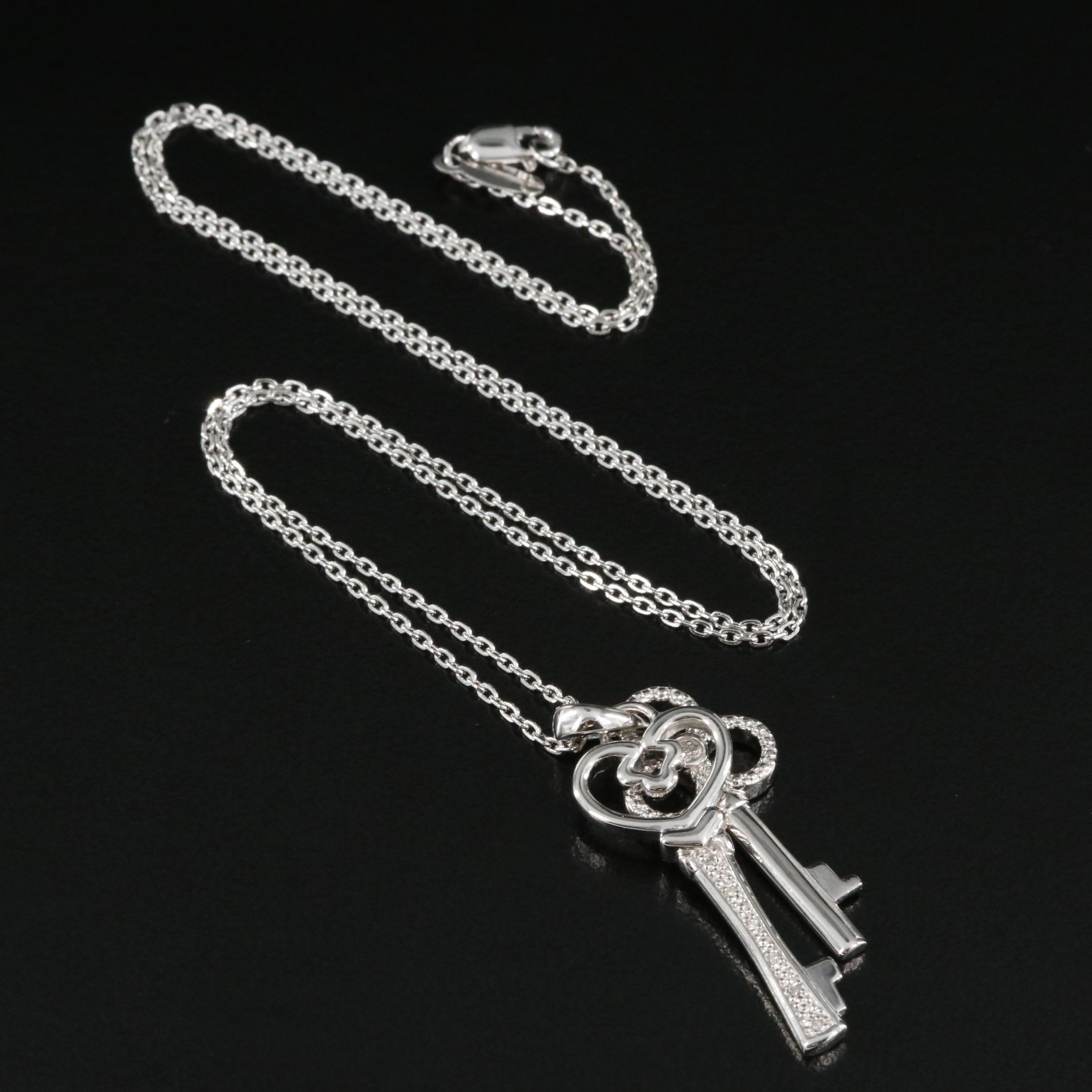 Sterling Diamond Key Pendant Necklace