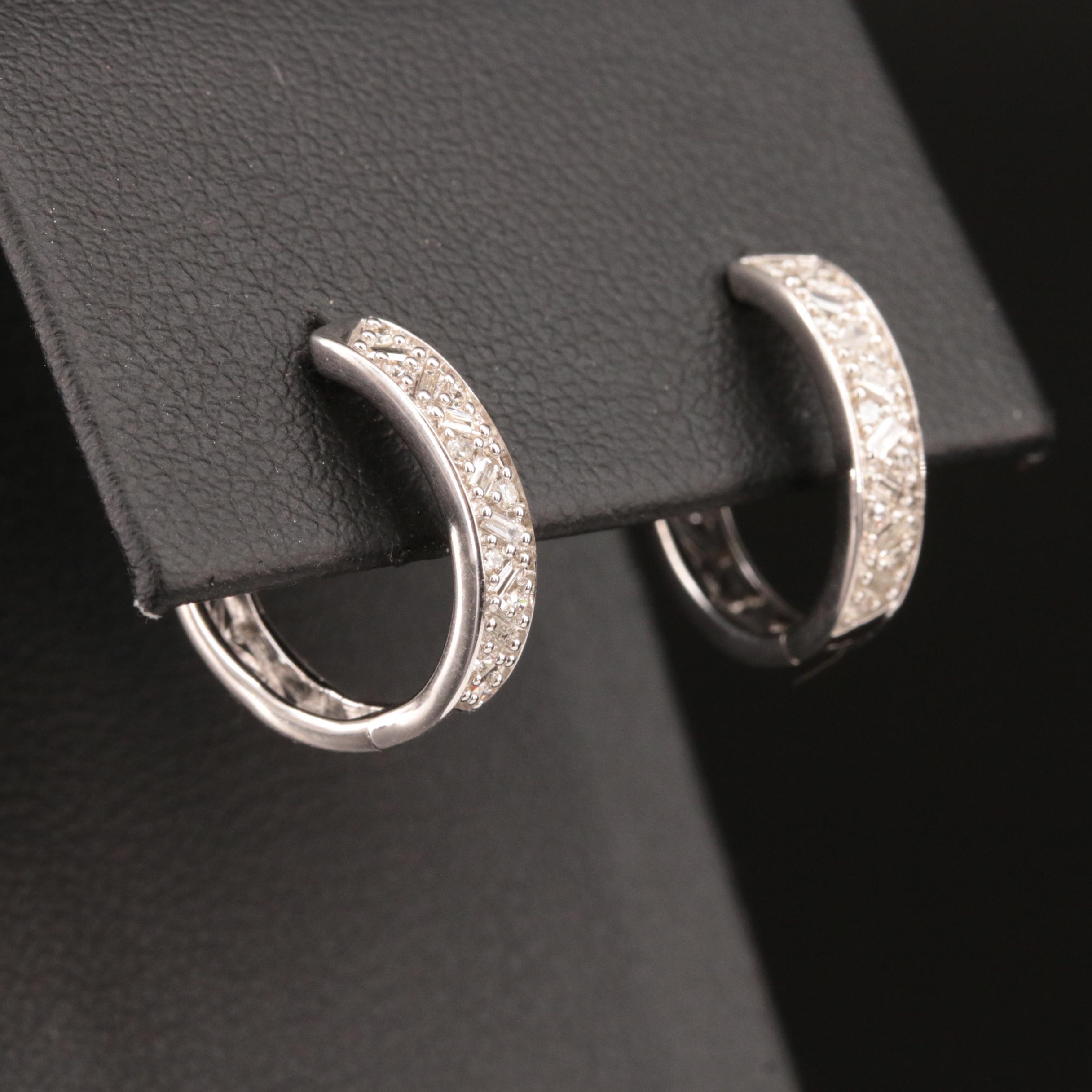 Sterling Diamond Hoop Earrings