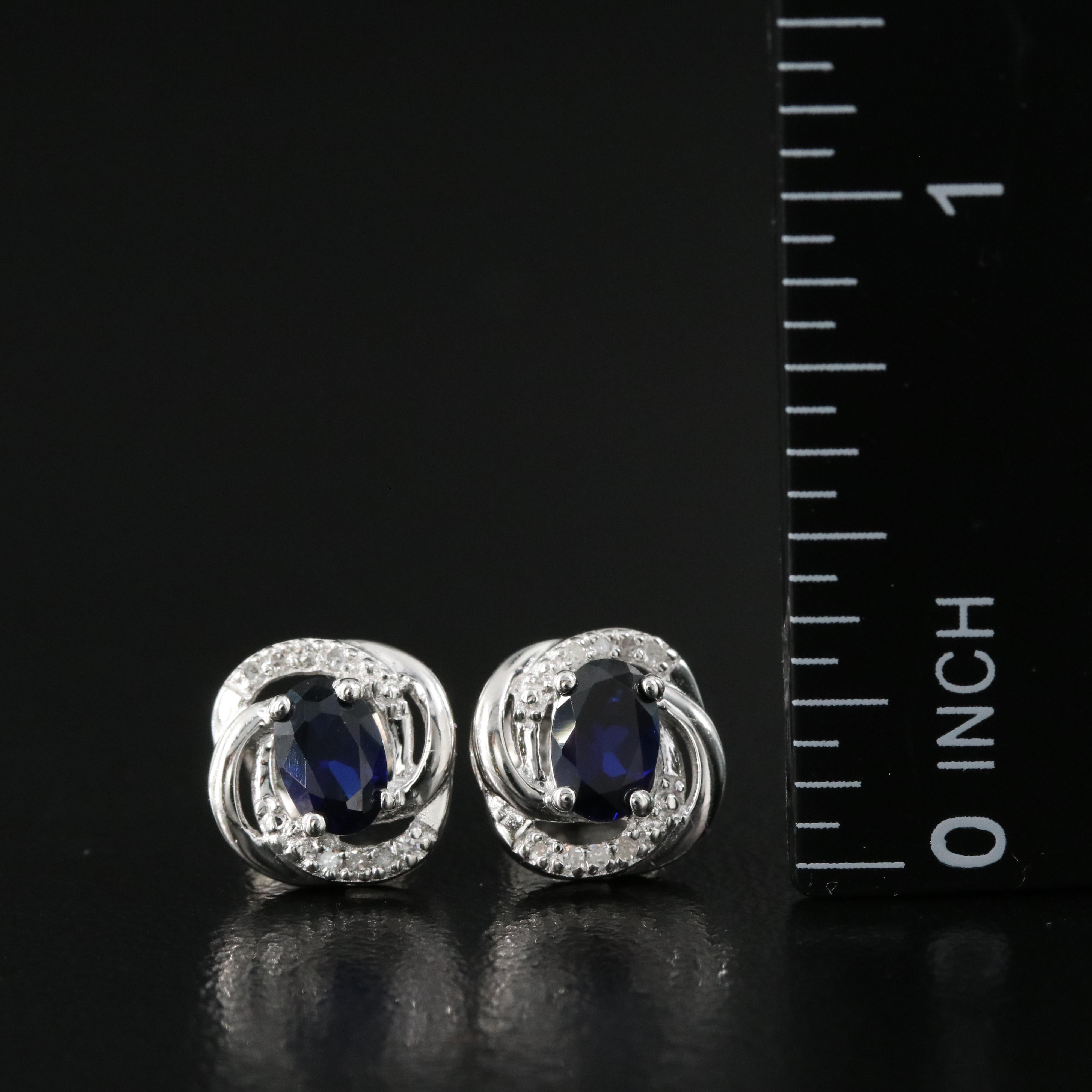 Sterling Sapphire and Diamond Stud Earrings