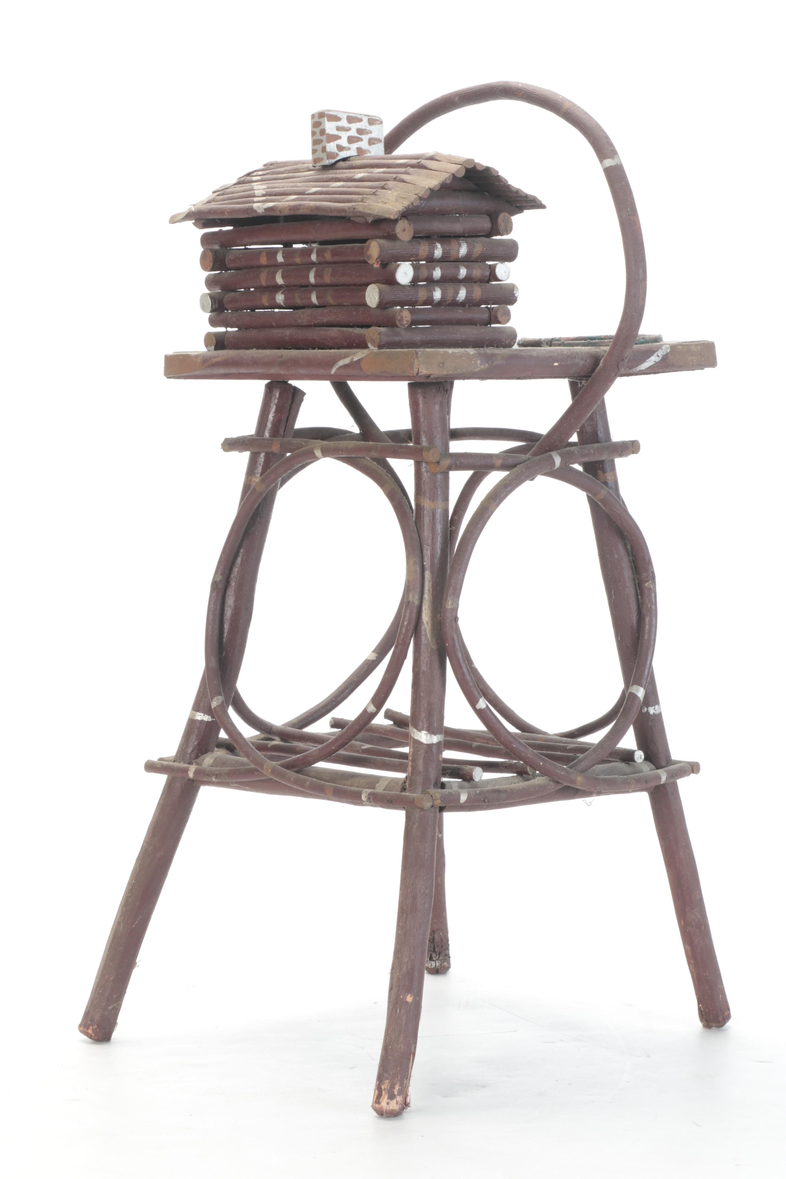 American Folk Art Painted Twig Smoking Stand, 20th Century