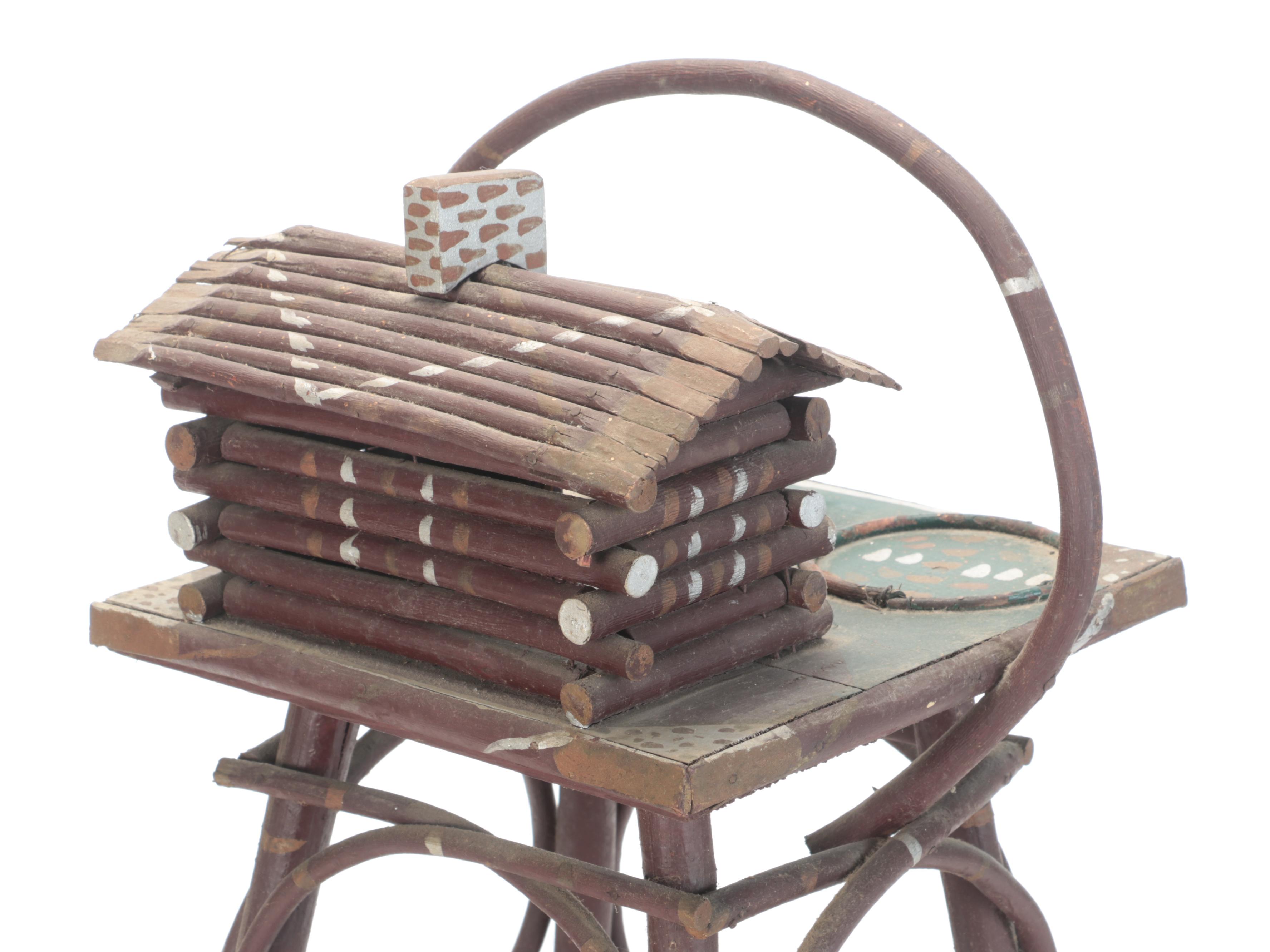 American Folk Art Painted Twig Smoking Stand, 20th Century