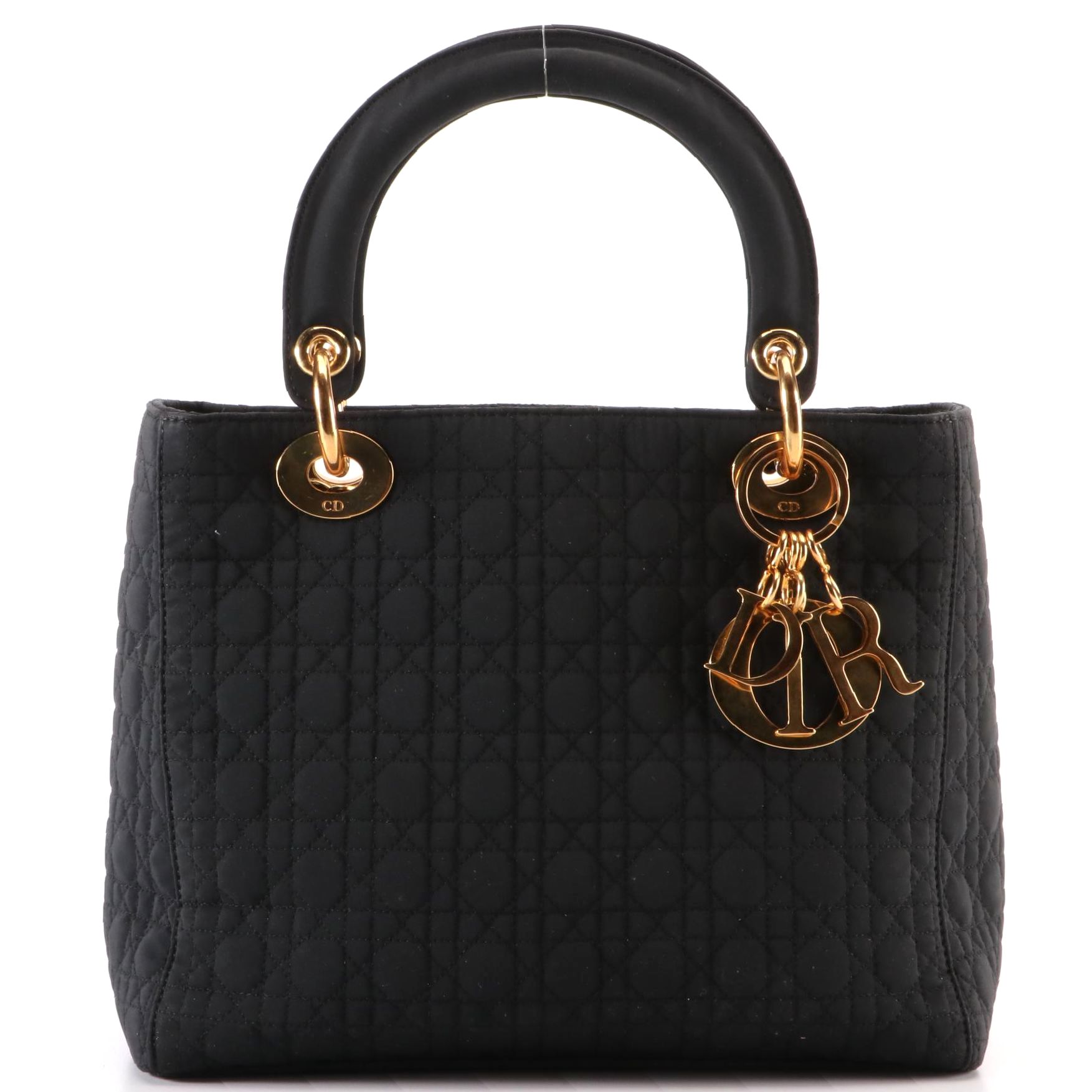 Christian Dior Lady Dior Handbag in Black Cannage Quilted Nylon Canvas