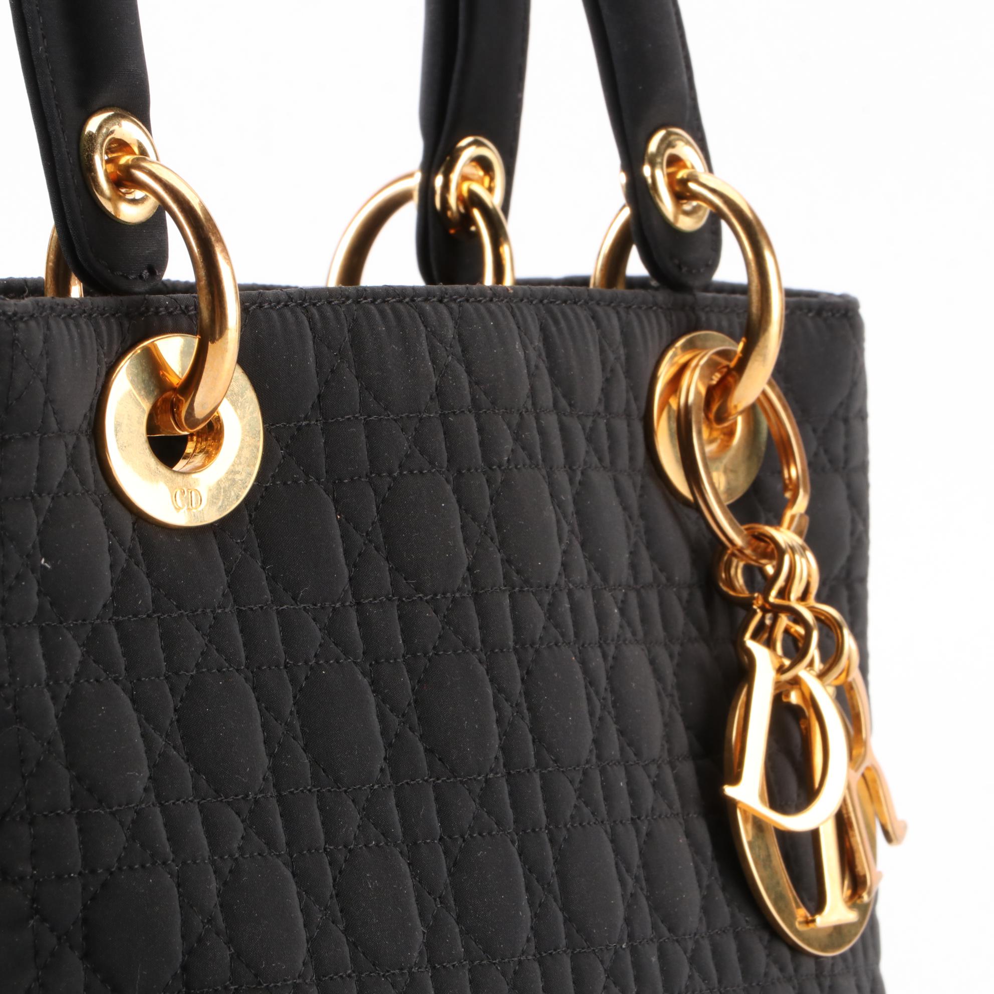 Christian Dior Lady Dior Handbag in Black Cannage Quilted Nylon Canvas