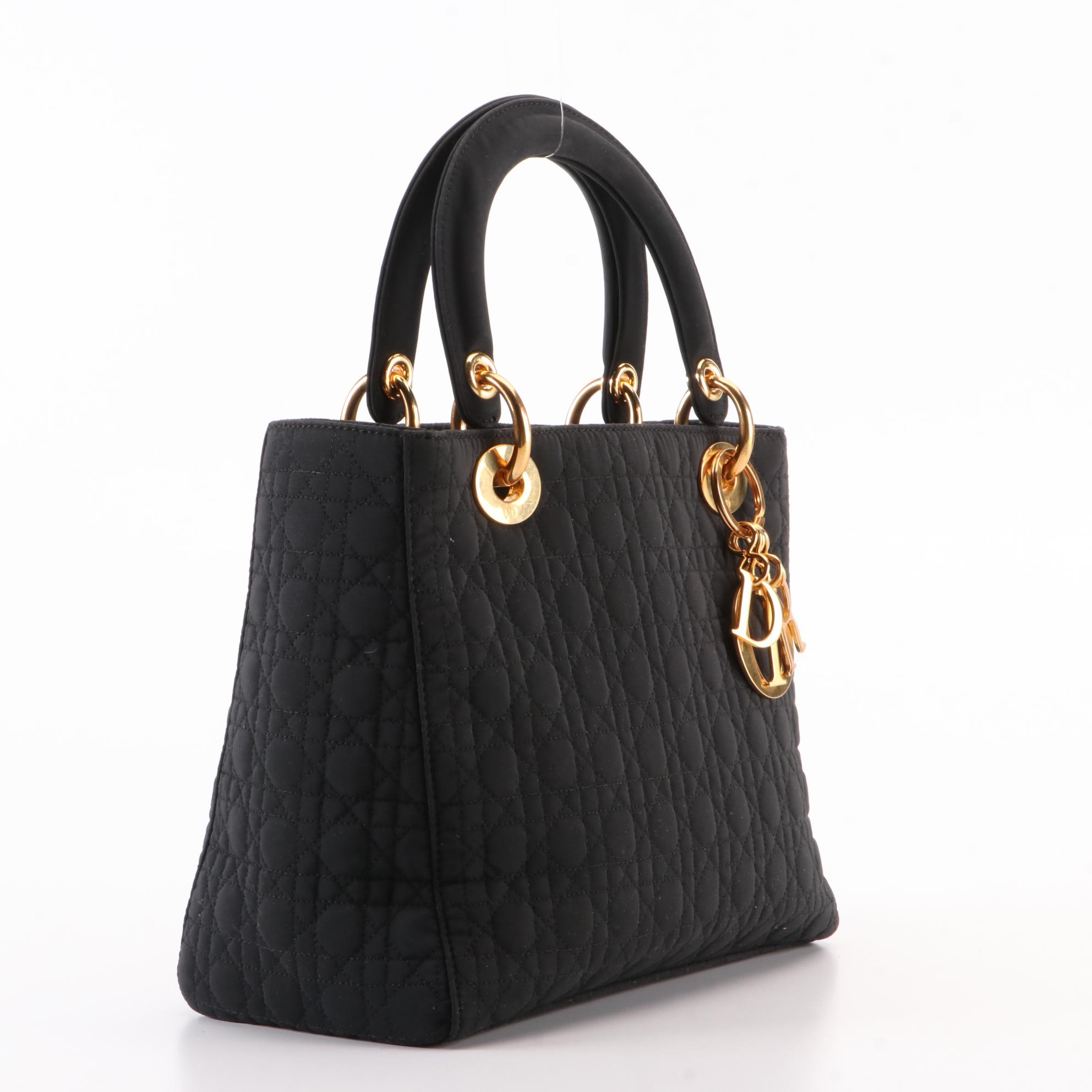 Christian Dior Lady Dior Handbag in Black Cannage Quilted Nylon Canvas