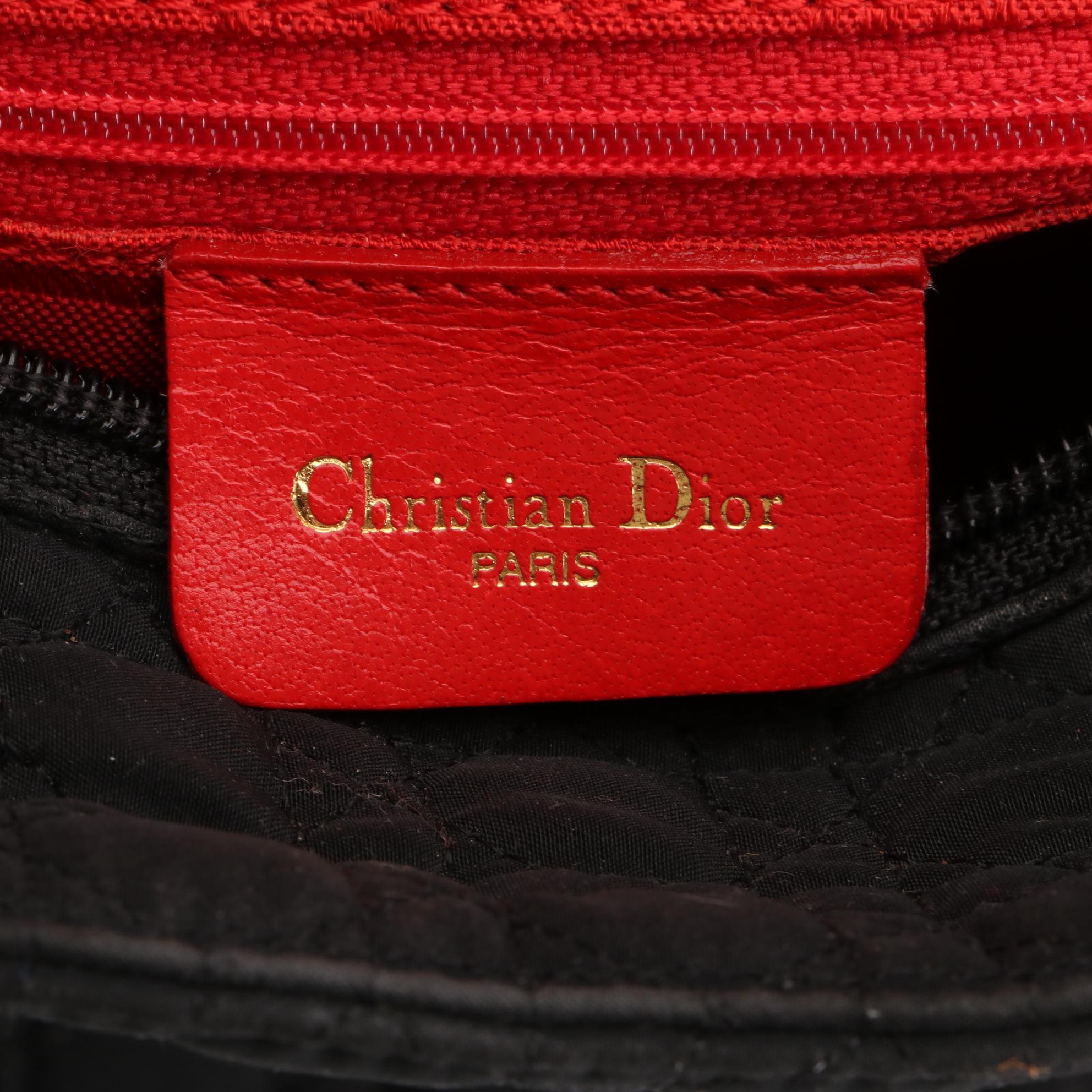 Christian Dior Lady Dior Handbag in Black Cannage Quilted Nylon Canvas