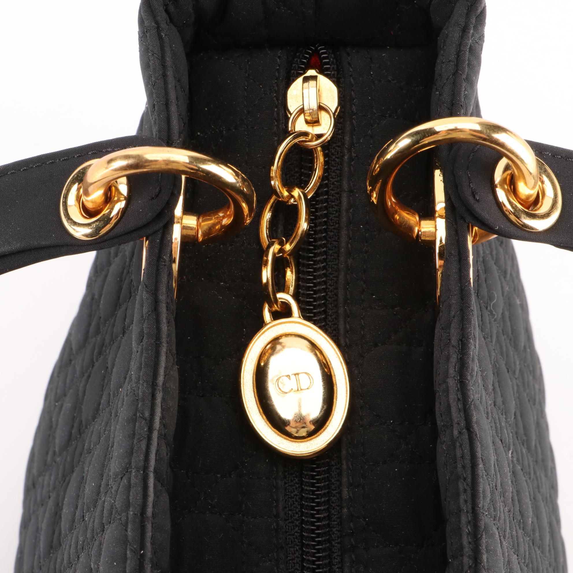 Christian Dior Lady Dior Handbag in Black Cannage Quilted Nylon Canvas