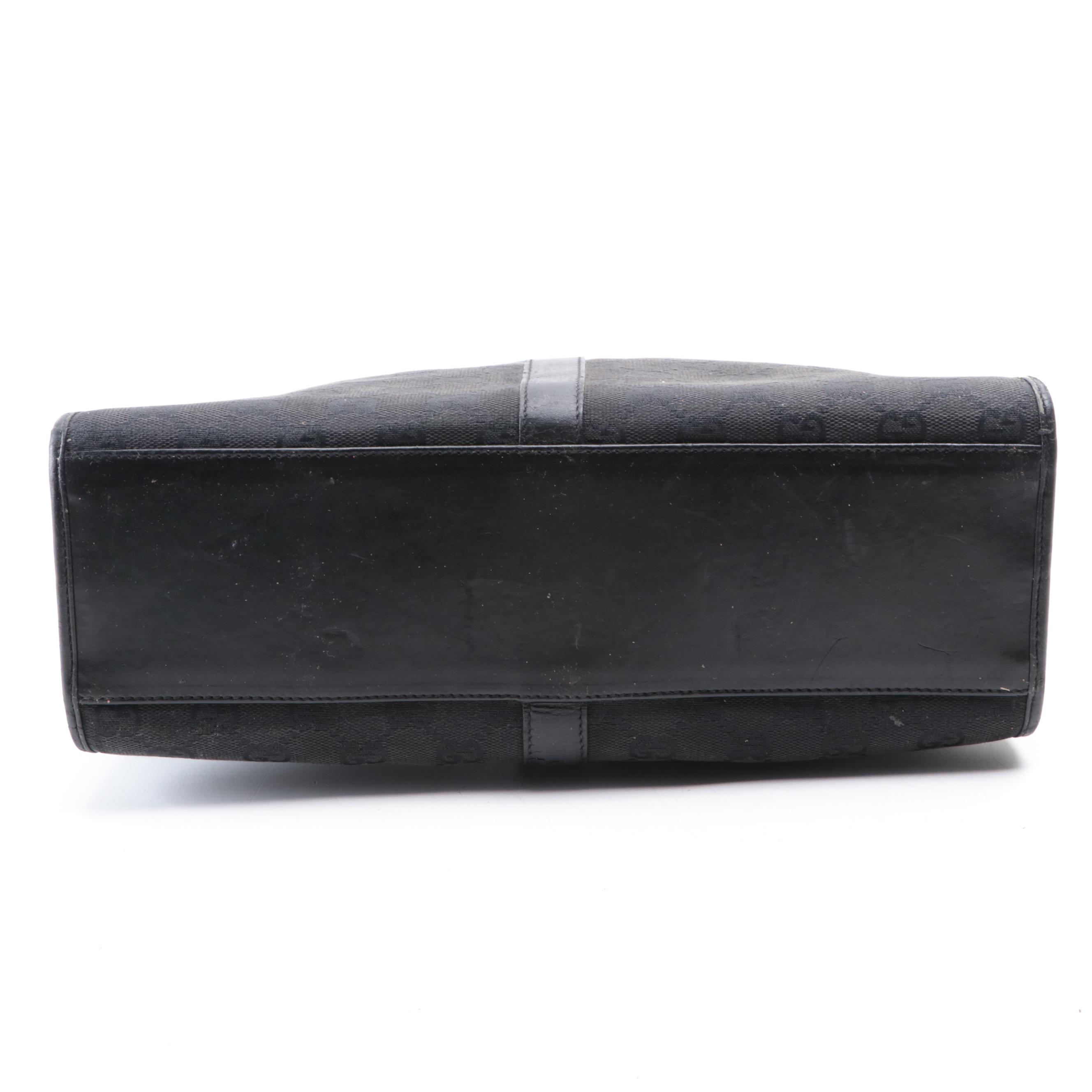 Gucci Black Guccissima Canvas and Leather Shoulder Bag with Push-Lock