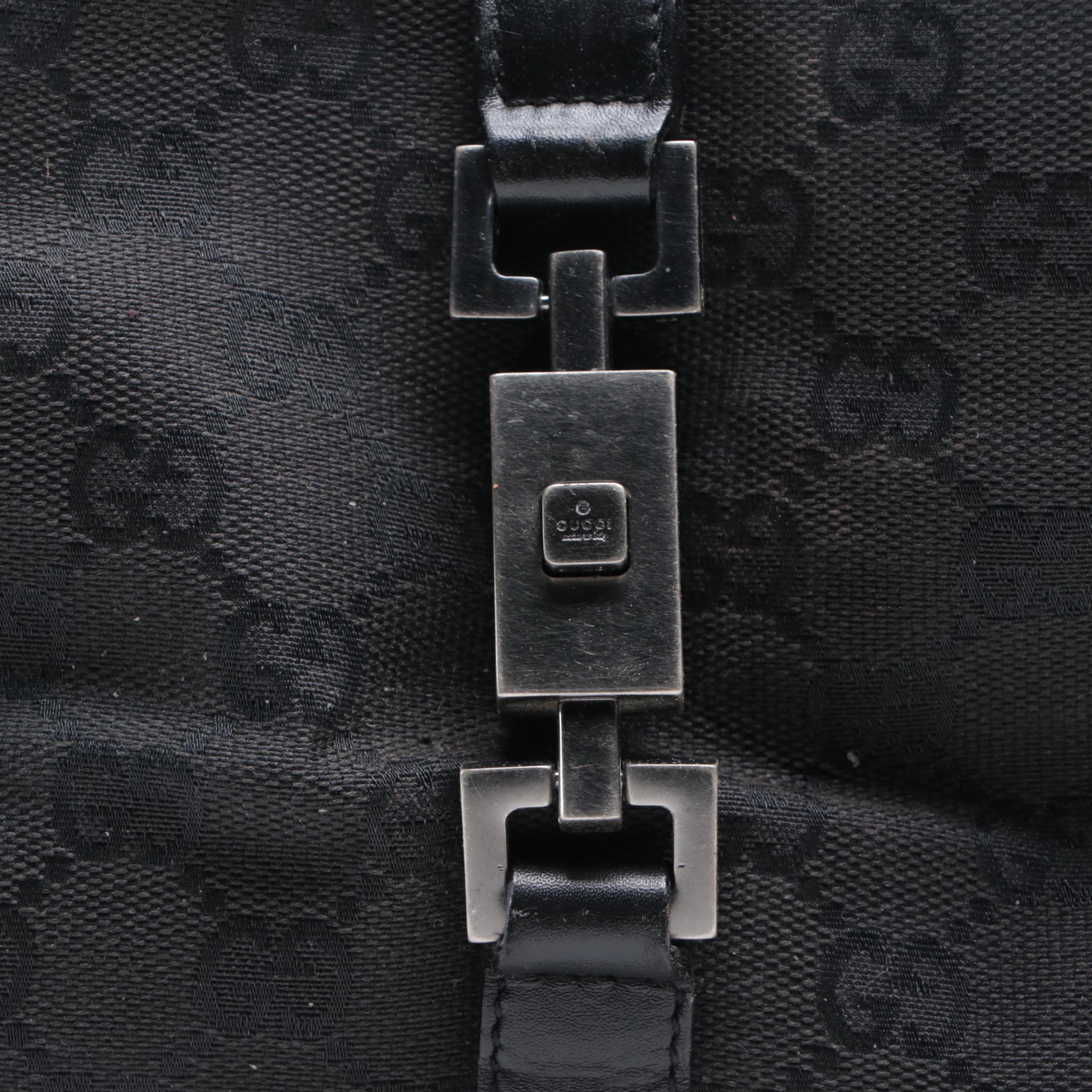 Gucci Black Guccissima Canvas and Leather Shoulder Bag with Push-Lock
