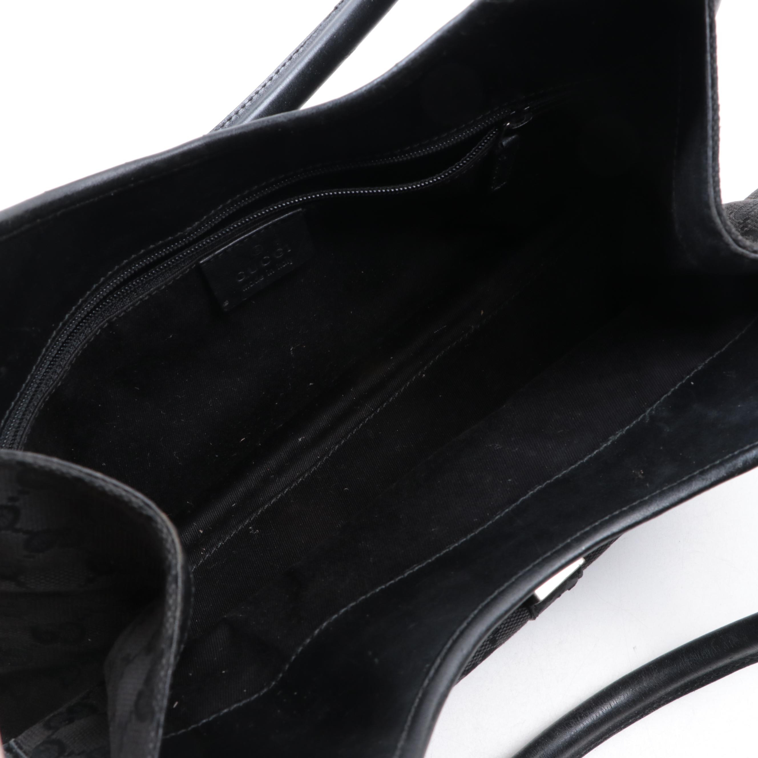 Gucci Black Guccissima Canvas and Leather Shoulder Bag with Push-Lock