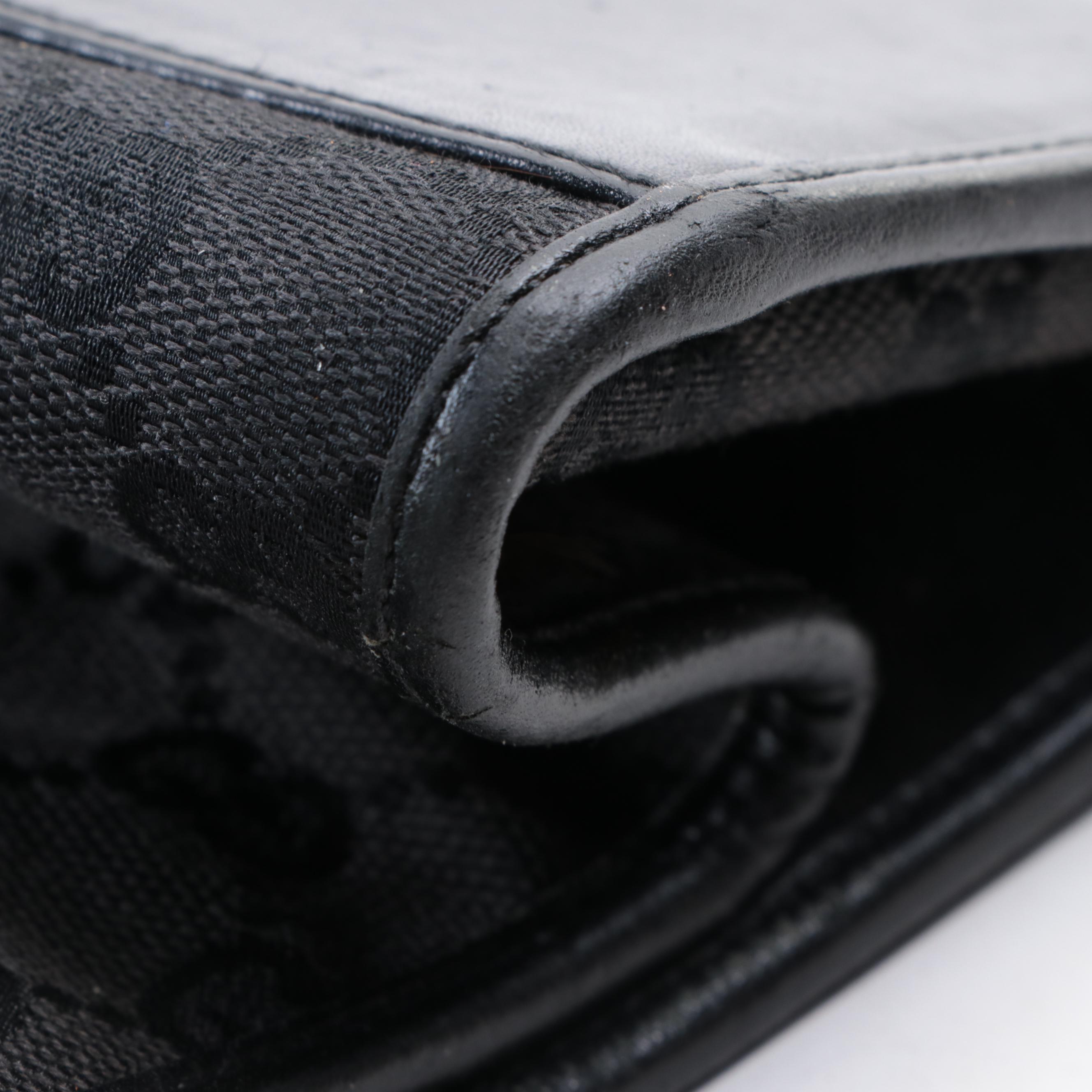 Gucci Black Guccissima Canvas and Leather Shoulder Bag with Push-Lock