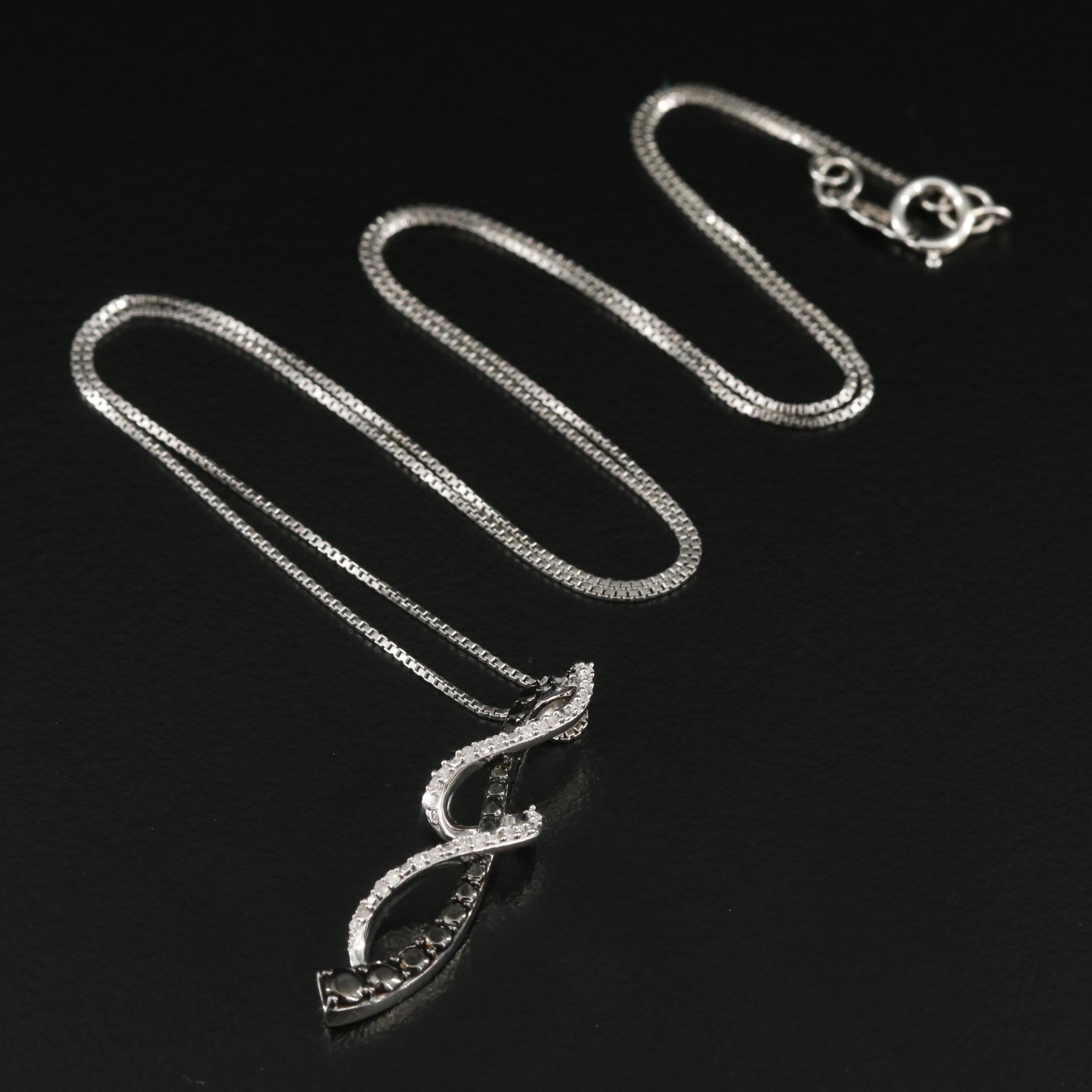 Sterling Diamond Twist Pendant Necklace