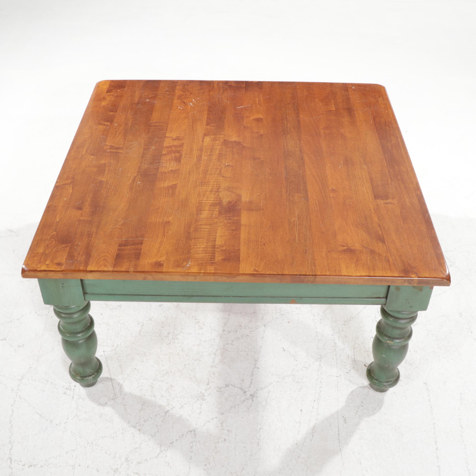 Maple Coffee Table with Green-Stained Turned Legs, 21st Century