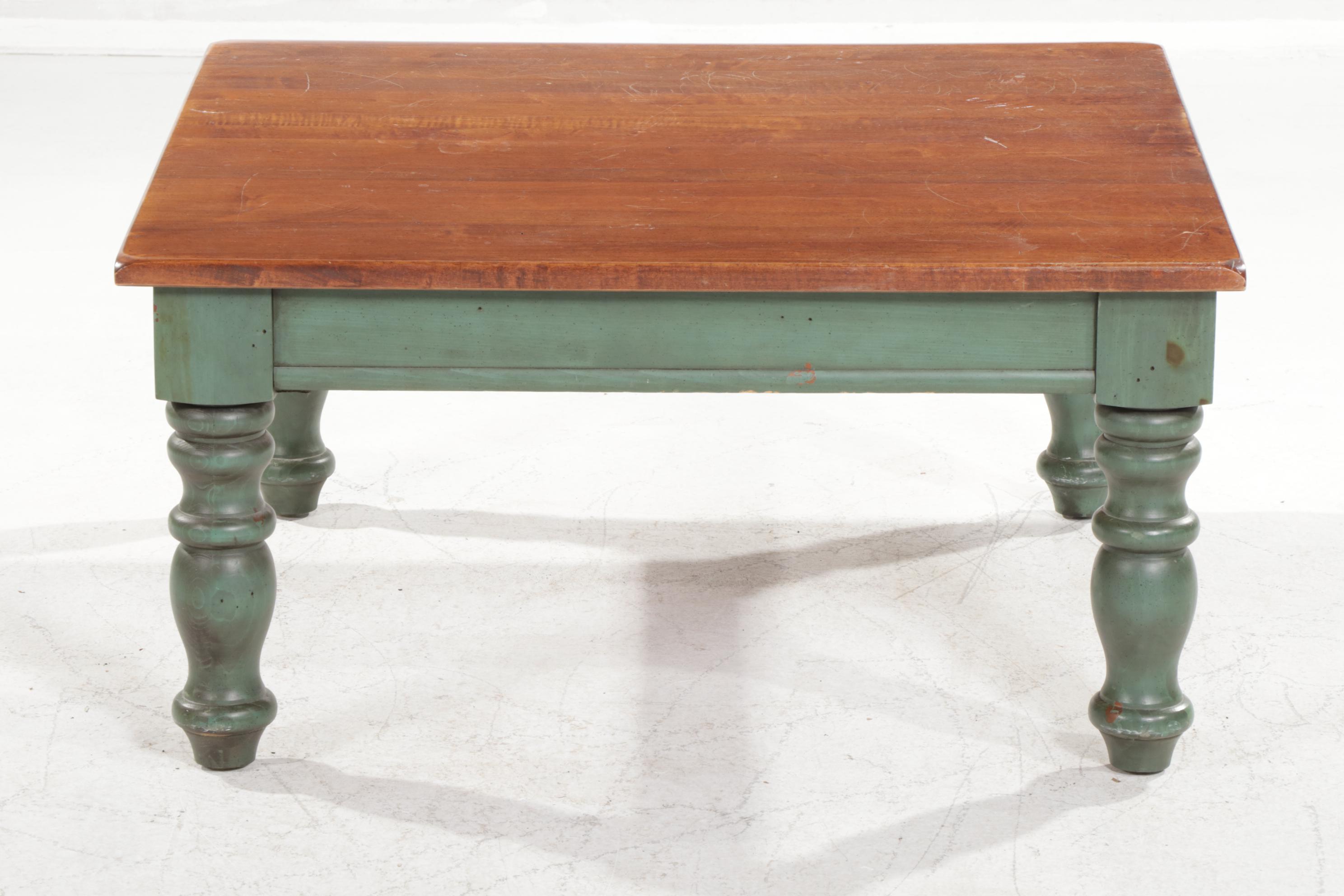 Maple Coffee Table with Green-Stained Turned Legs, 21st Century