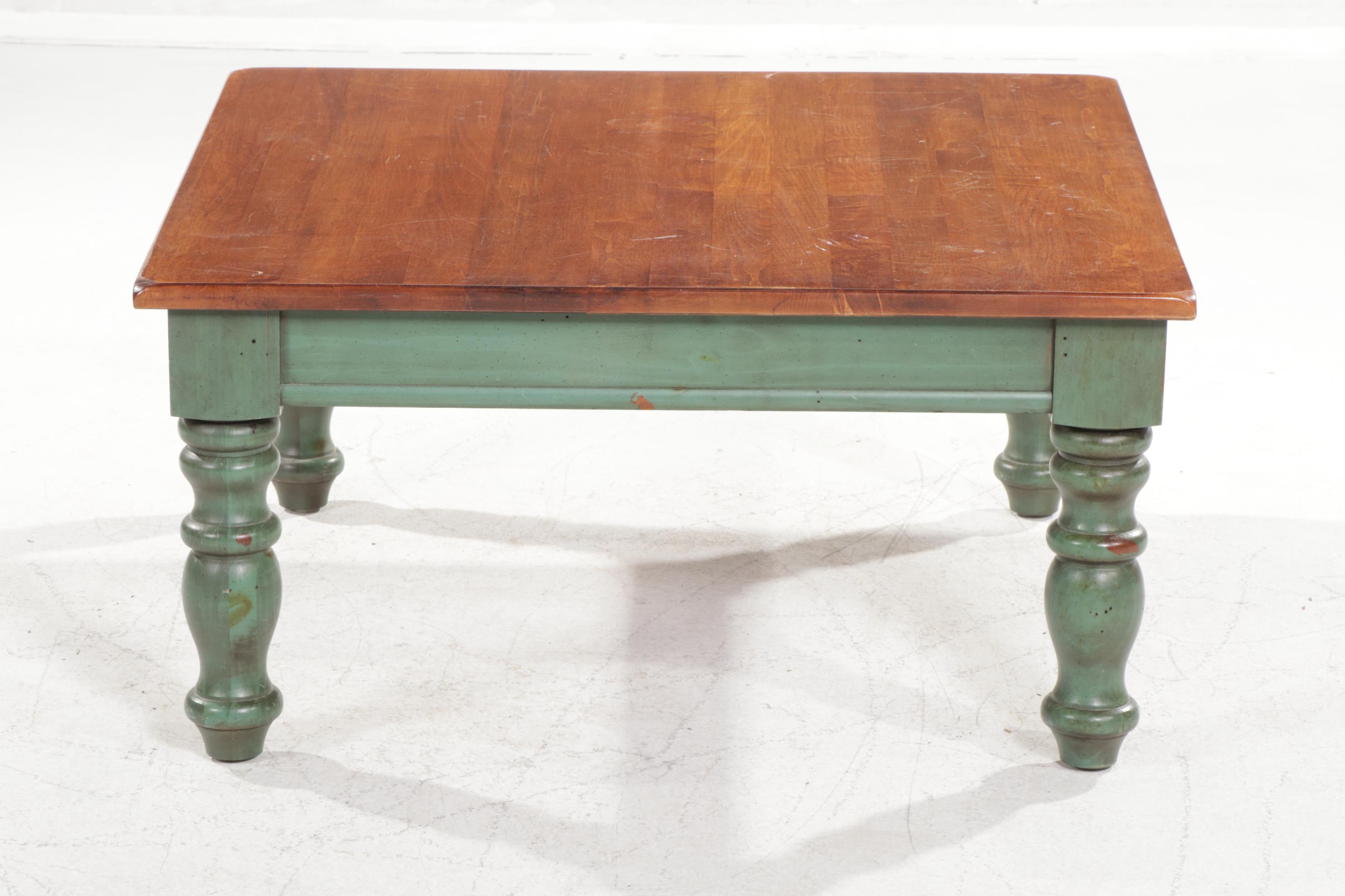 Maple Coffee Table with Green-Stained Turned Legs, 21st Century