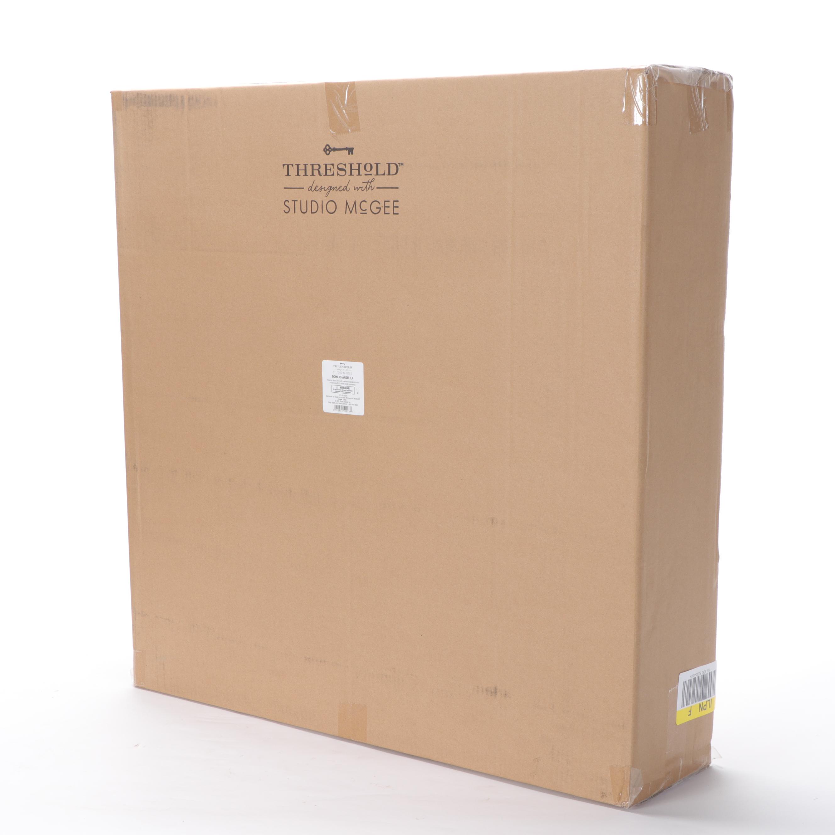 Threshold with Studio McGee Dome Chandelier, Magnolia Wreath and Mantel Mirror