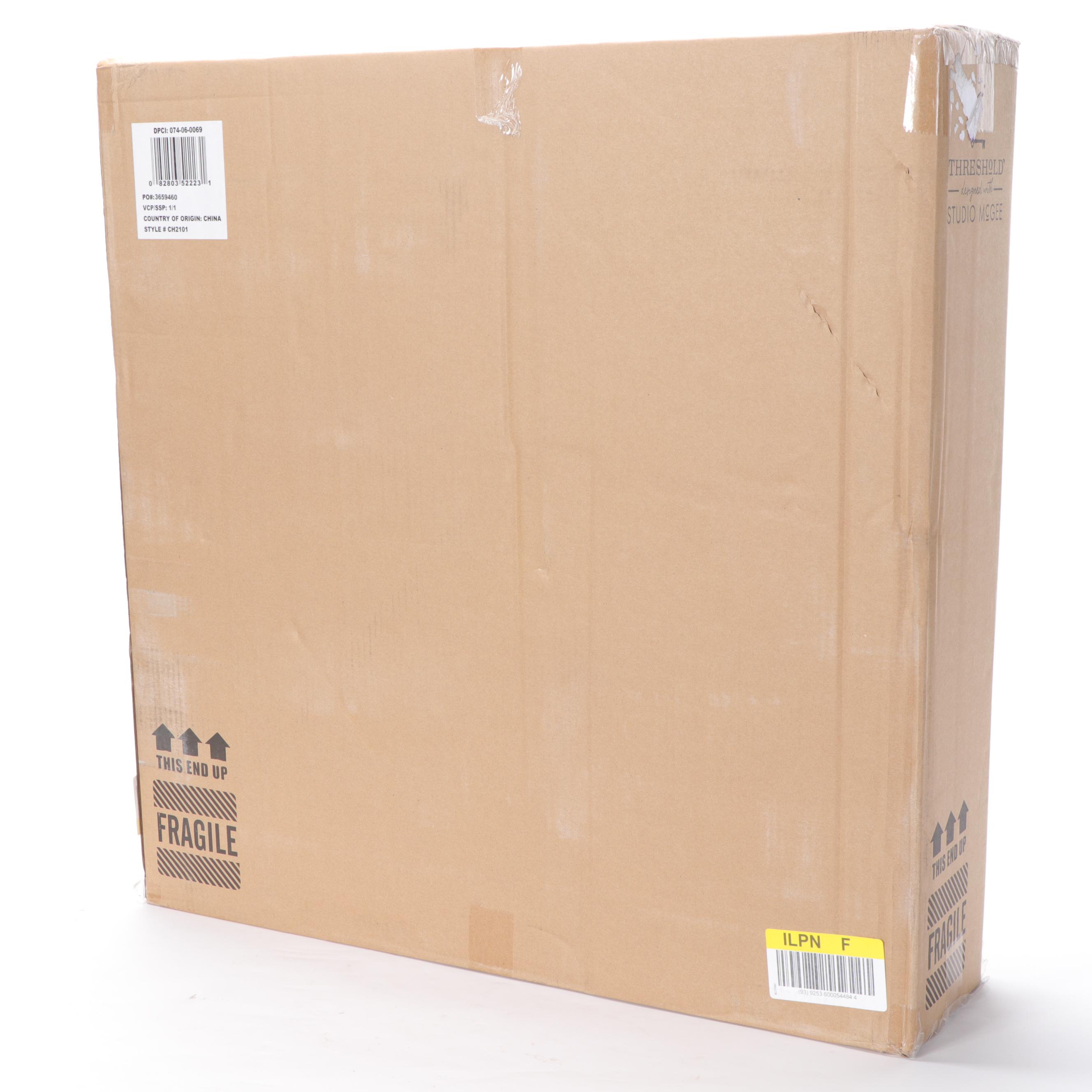 Threshold with Studio McGee Dome Chandelier, Magnolia Wreath and Mantel Mirror