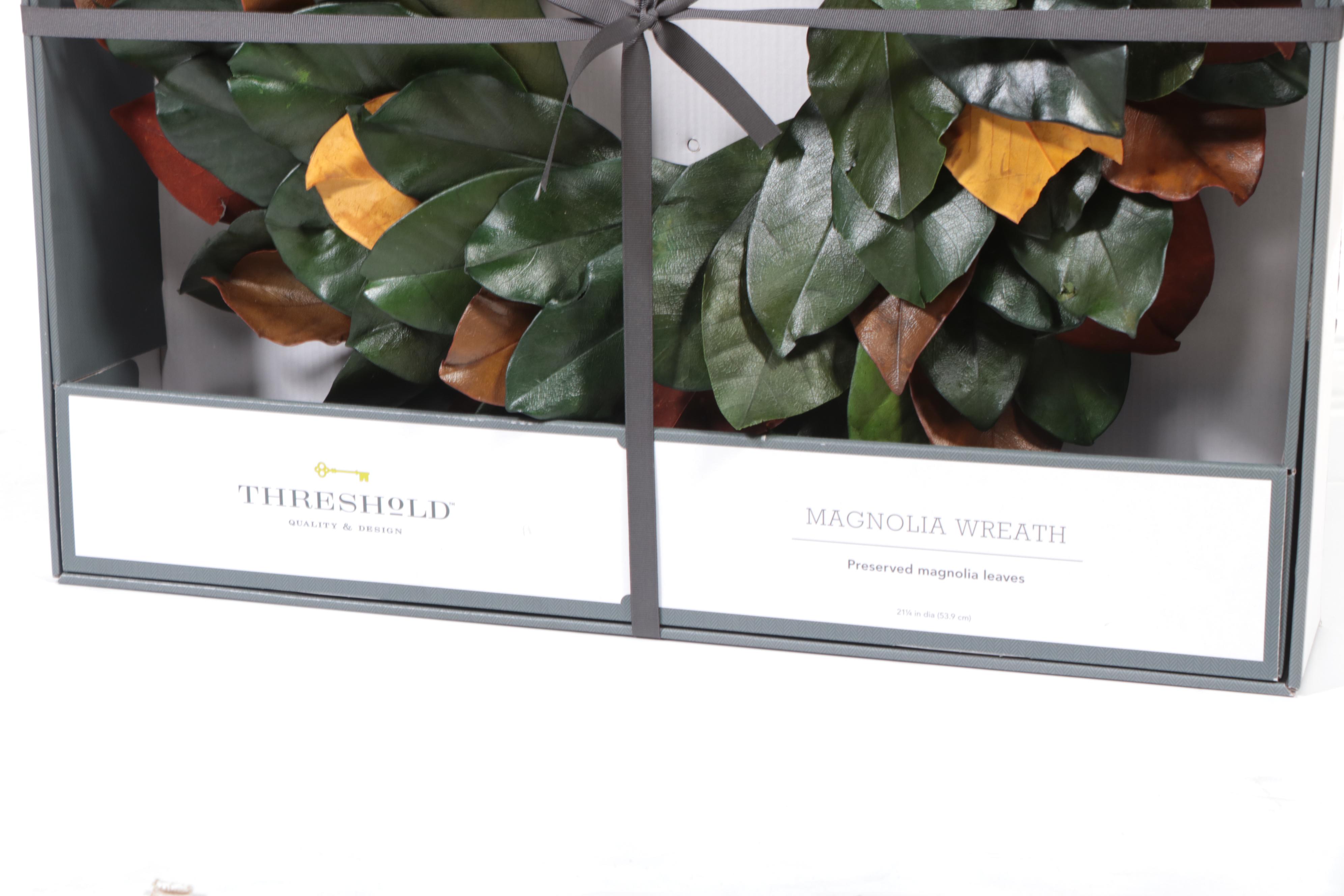 Threshold with Studio McGee Dome Chandelier, Magnolia Wreath and Mantel Mirror