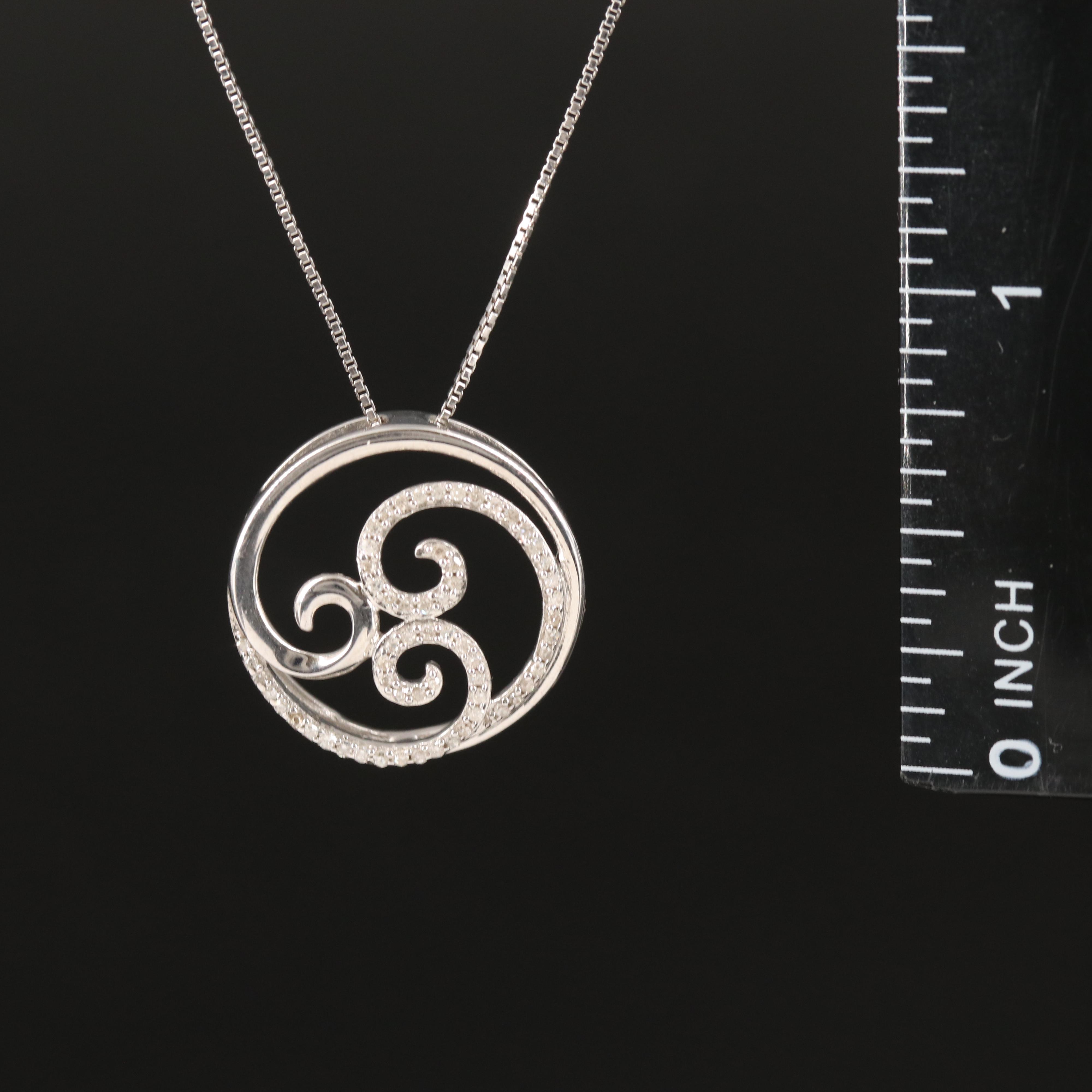 Sterling Diamond Scroll Pendant Necklace