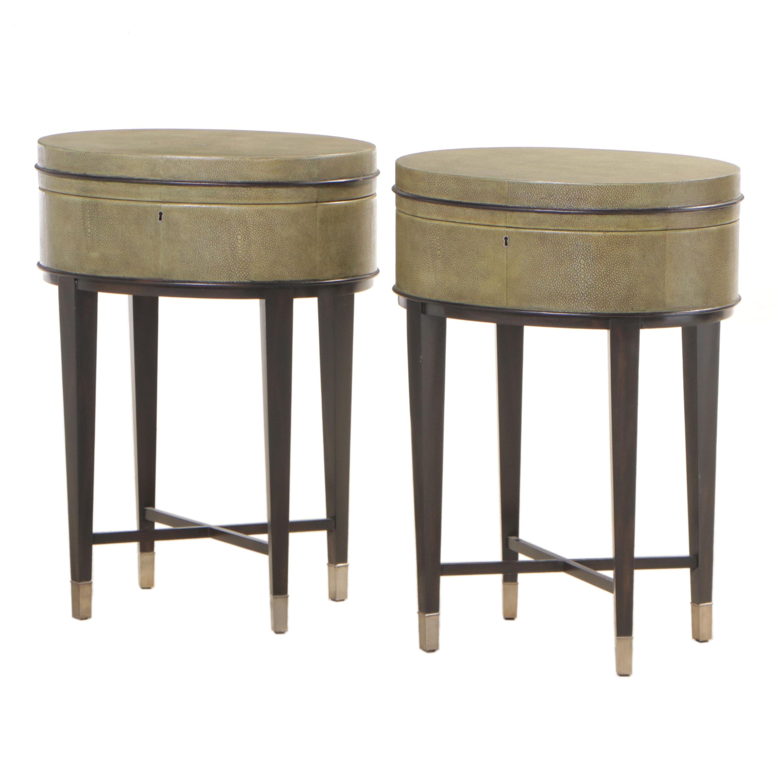 Pair of Thomasville "Bogart Luxe Collection" Faux Shagreen Lift-Top End Tables