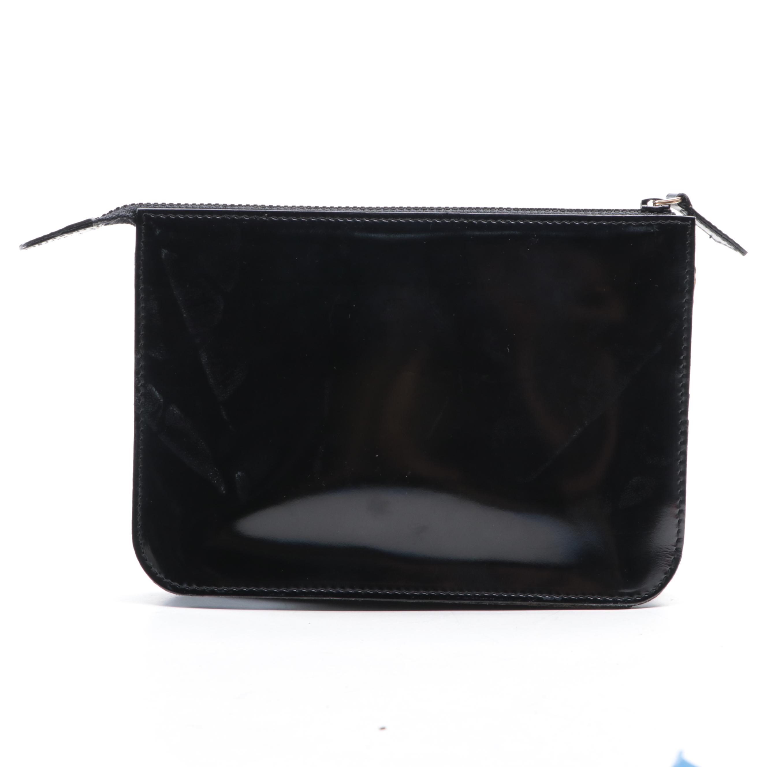 Salvatore Ferragamo Gancini Zip Pouch in Leather and Patent Leather