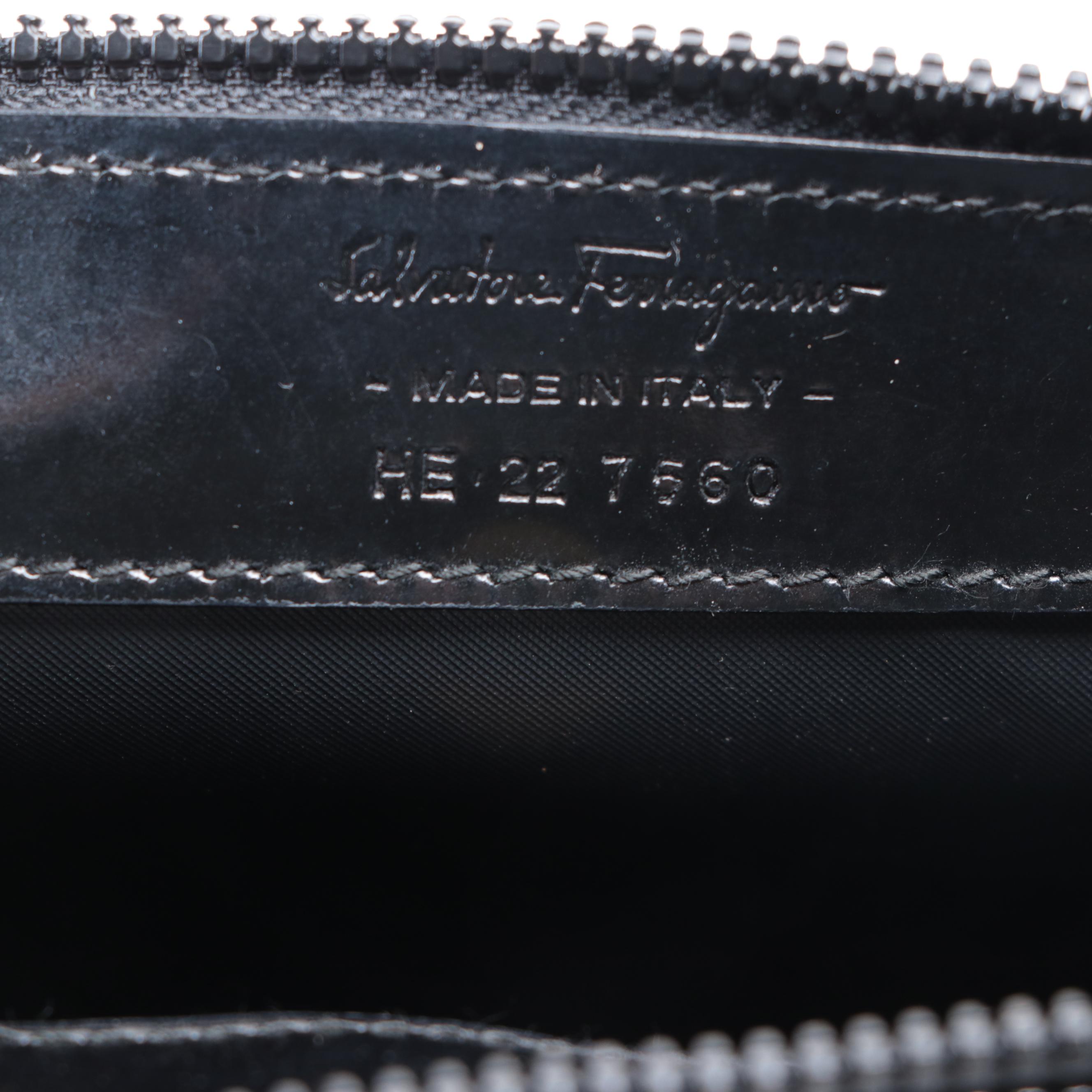 Salvatore Ferragamo Gancini Zip Pouch in Leather and Patent Leather