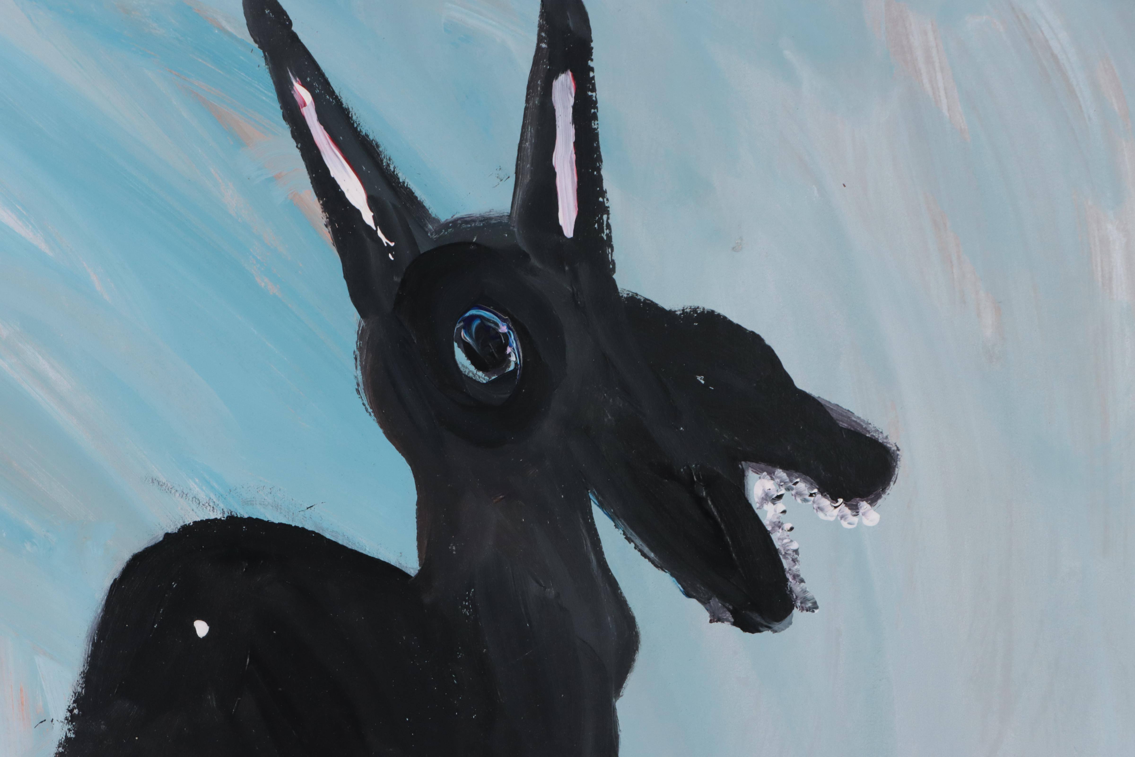 Robert Wright Folk Art Acrylic Painting of Dog, Late 20th Century