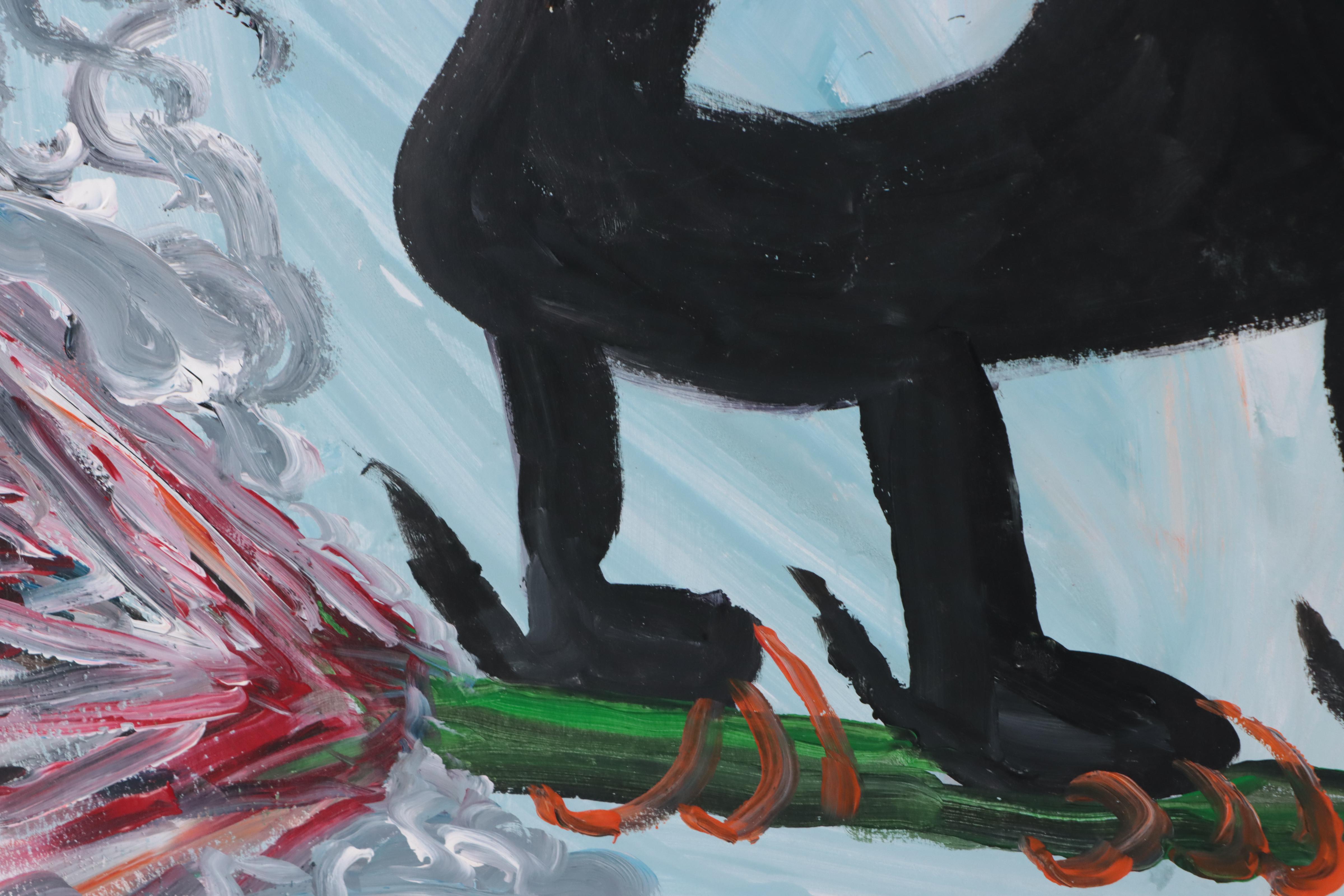 Robert Wright Folk Art Acrylic Painting of Dog, Late 20th Century