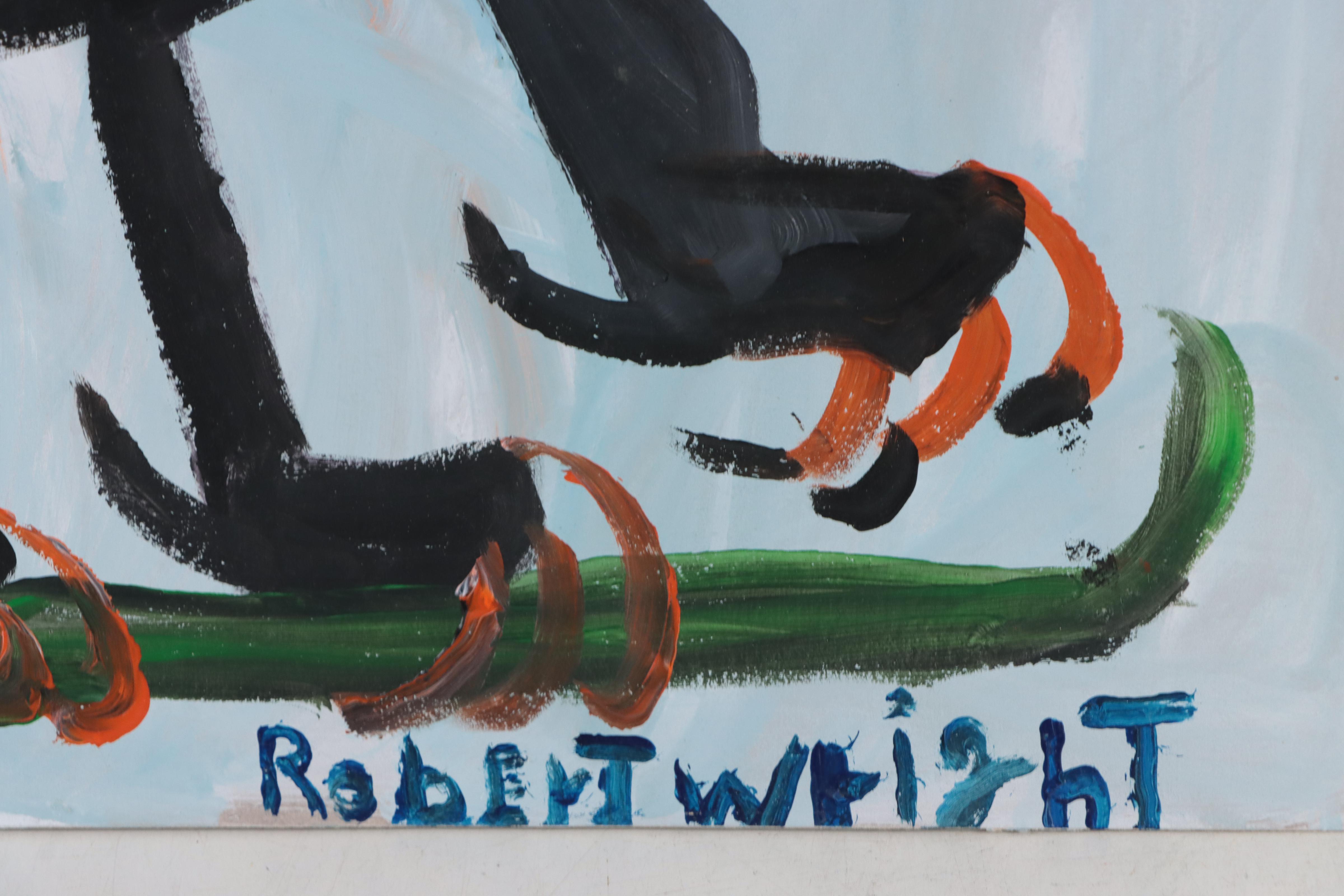 Robert Wright Folk Art Acrylic Painting of Dog, Late 20th Century