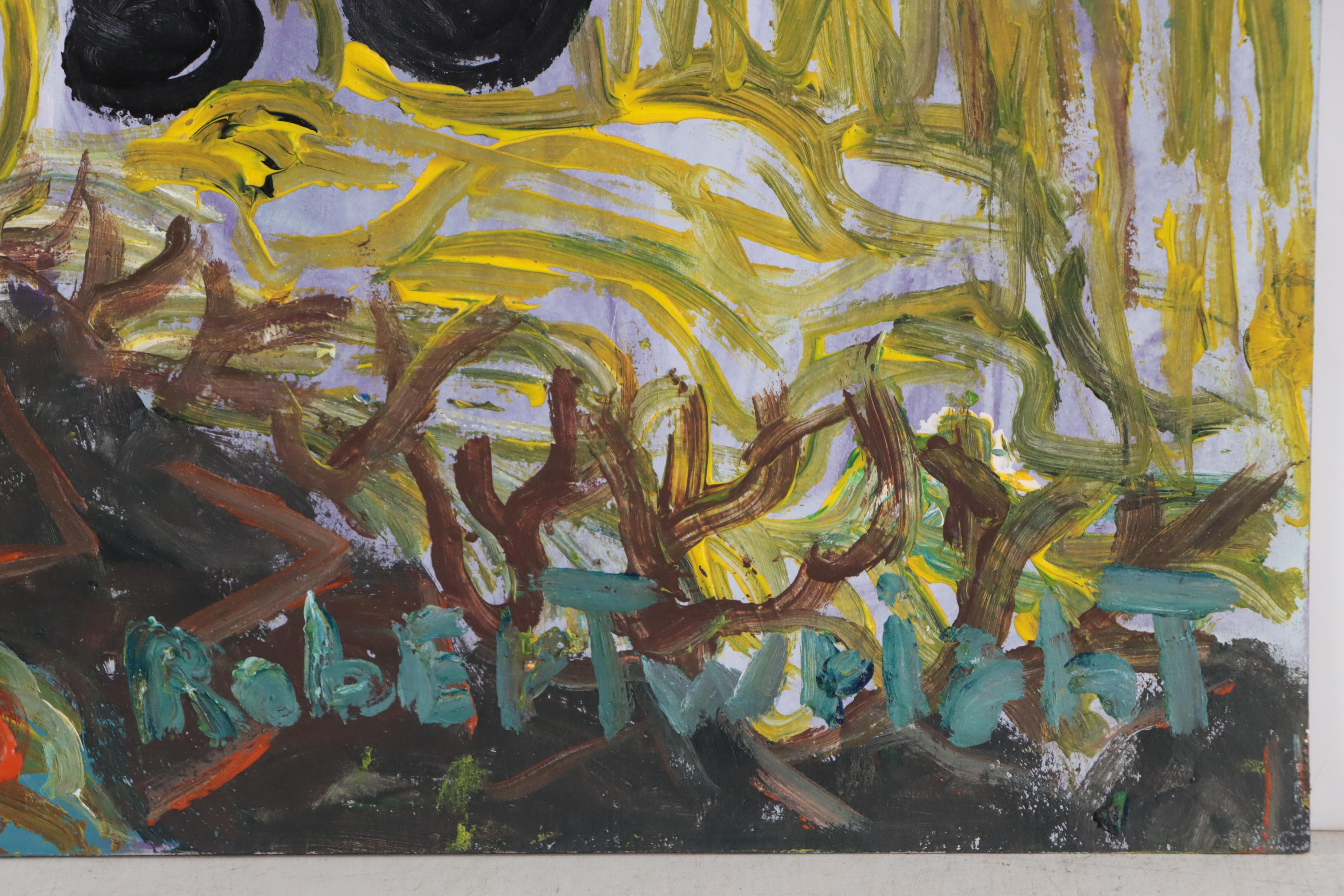 Robert Wright Folk Art Landscape Acrylic Painting, Late 20th Century