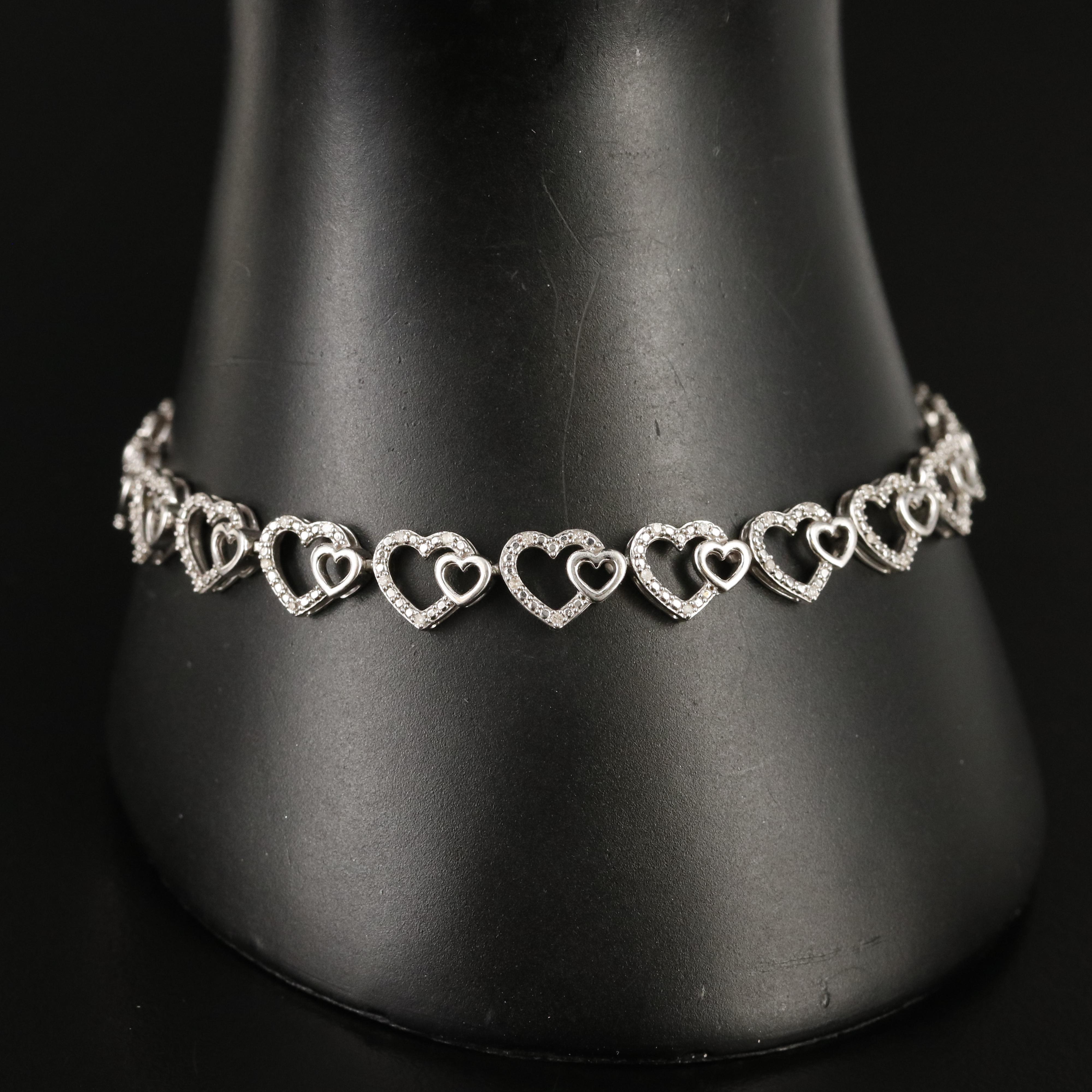 Sterling Diamond Double Heart Bracelet