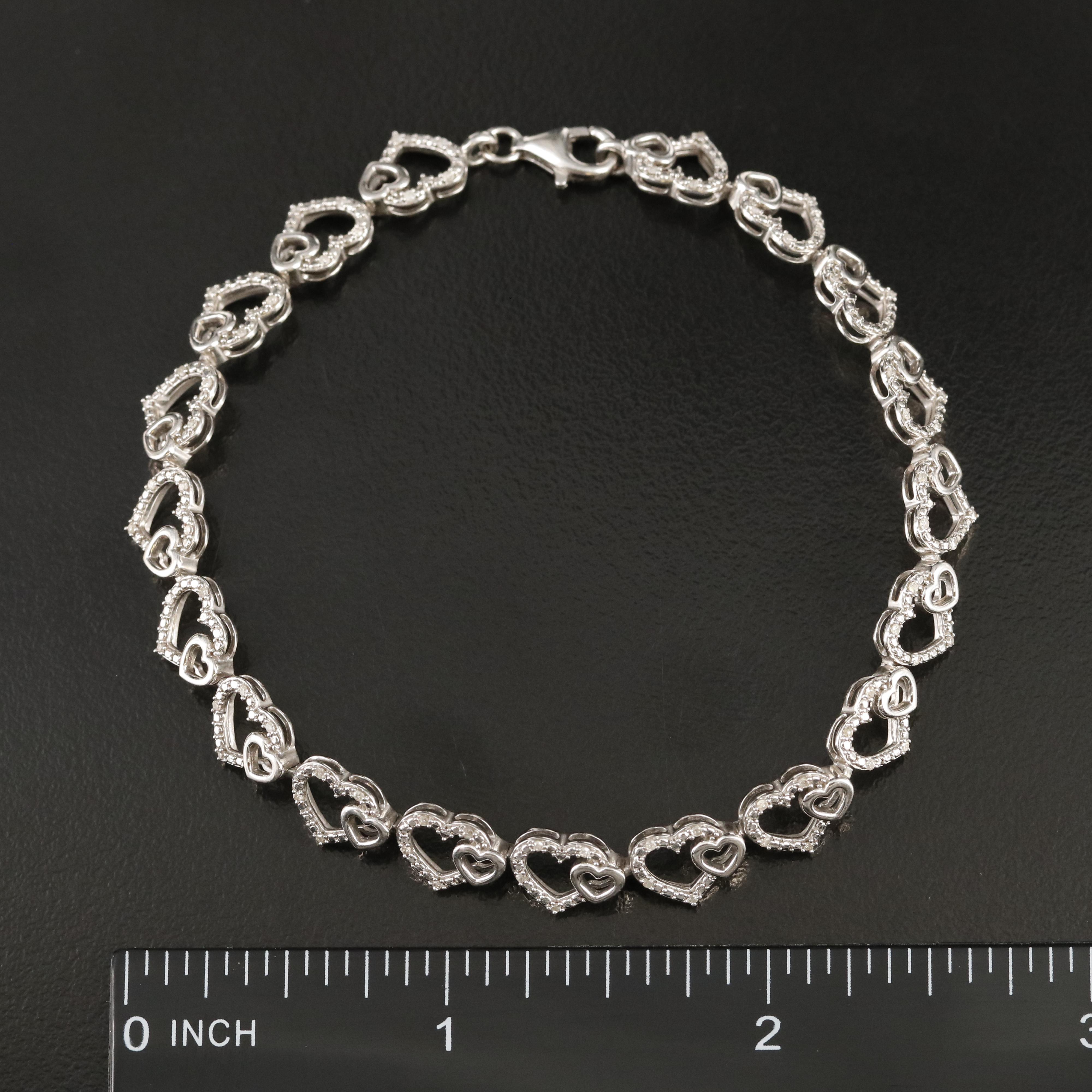 Sterling Diamond Double Heart Bracelet