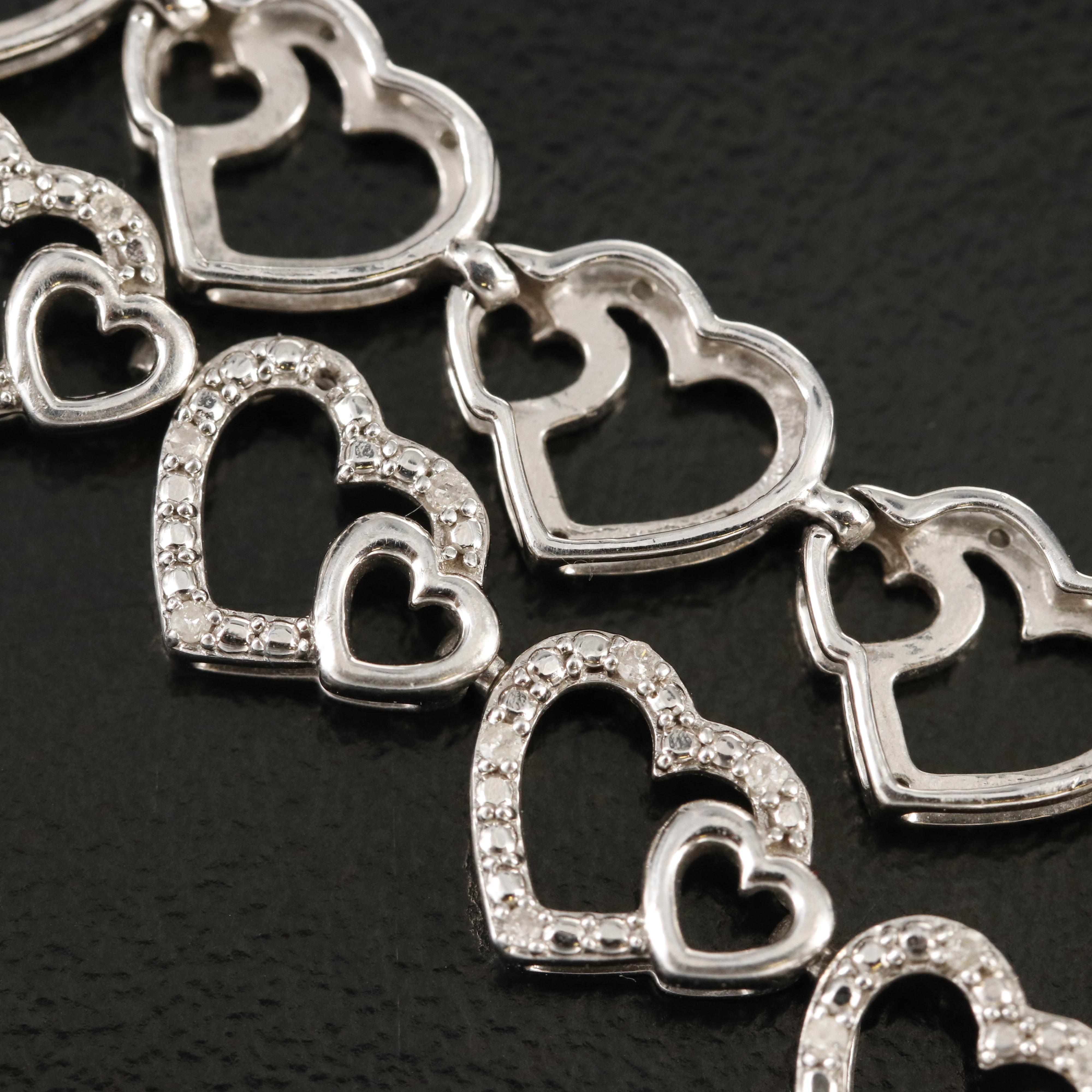 Sterling Diamond Double Heart Bracelet