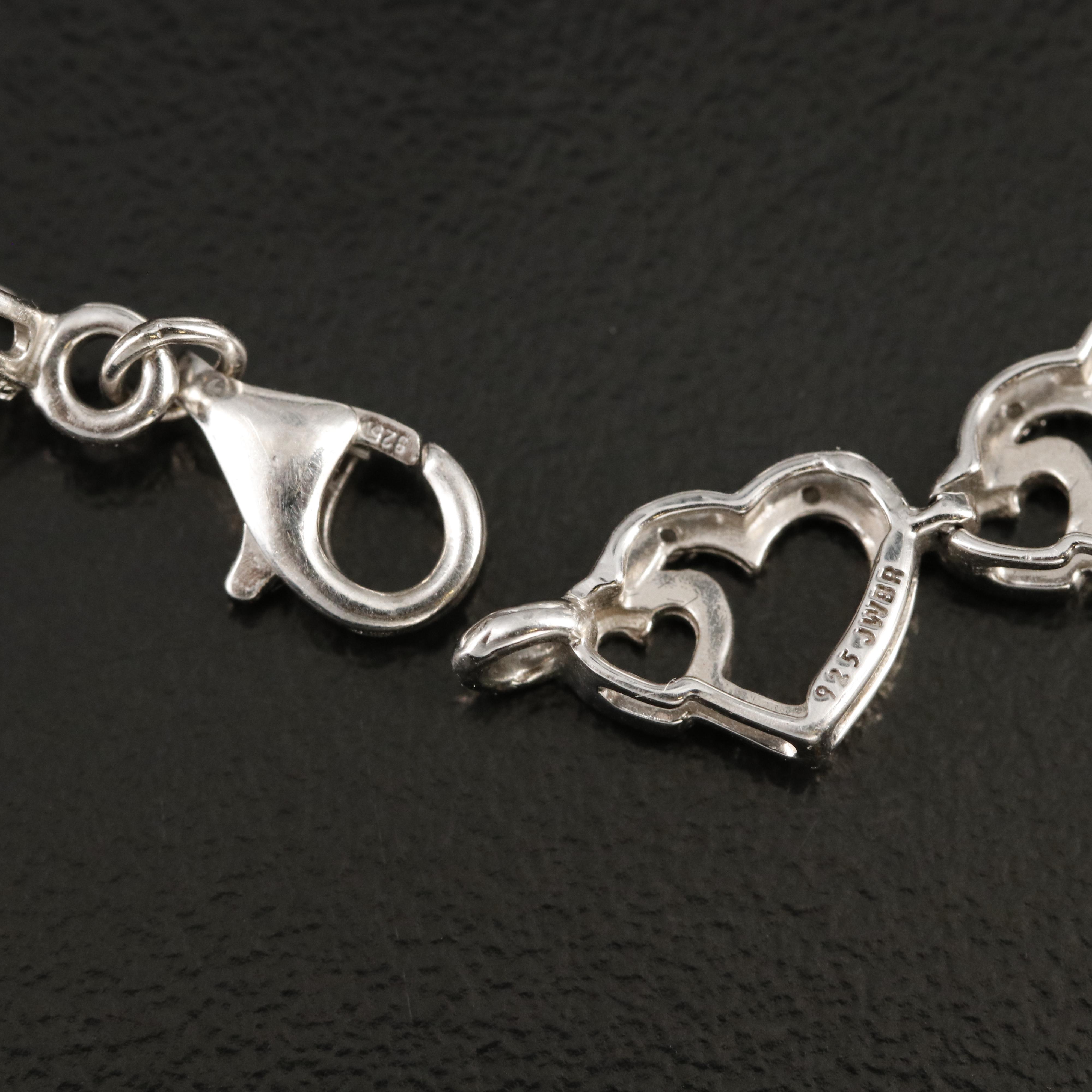 Sterling Diamond Double Heart Bracelet