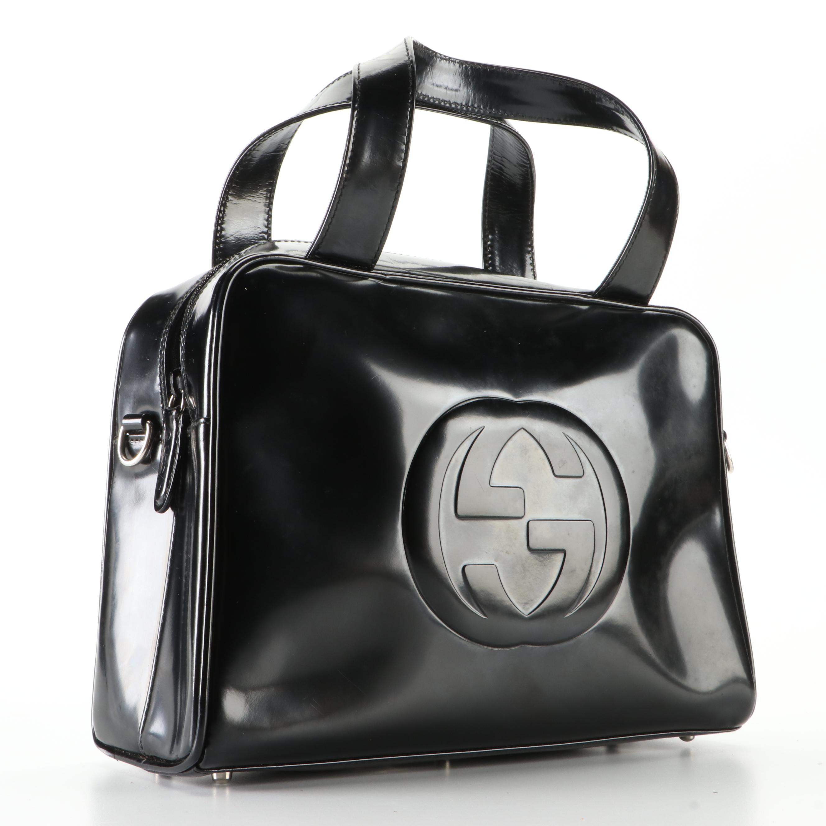 Gucci Small Interlocking GG Zip Handbag in Black Mastercalf Leather