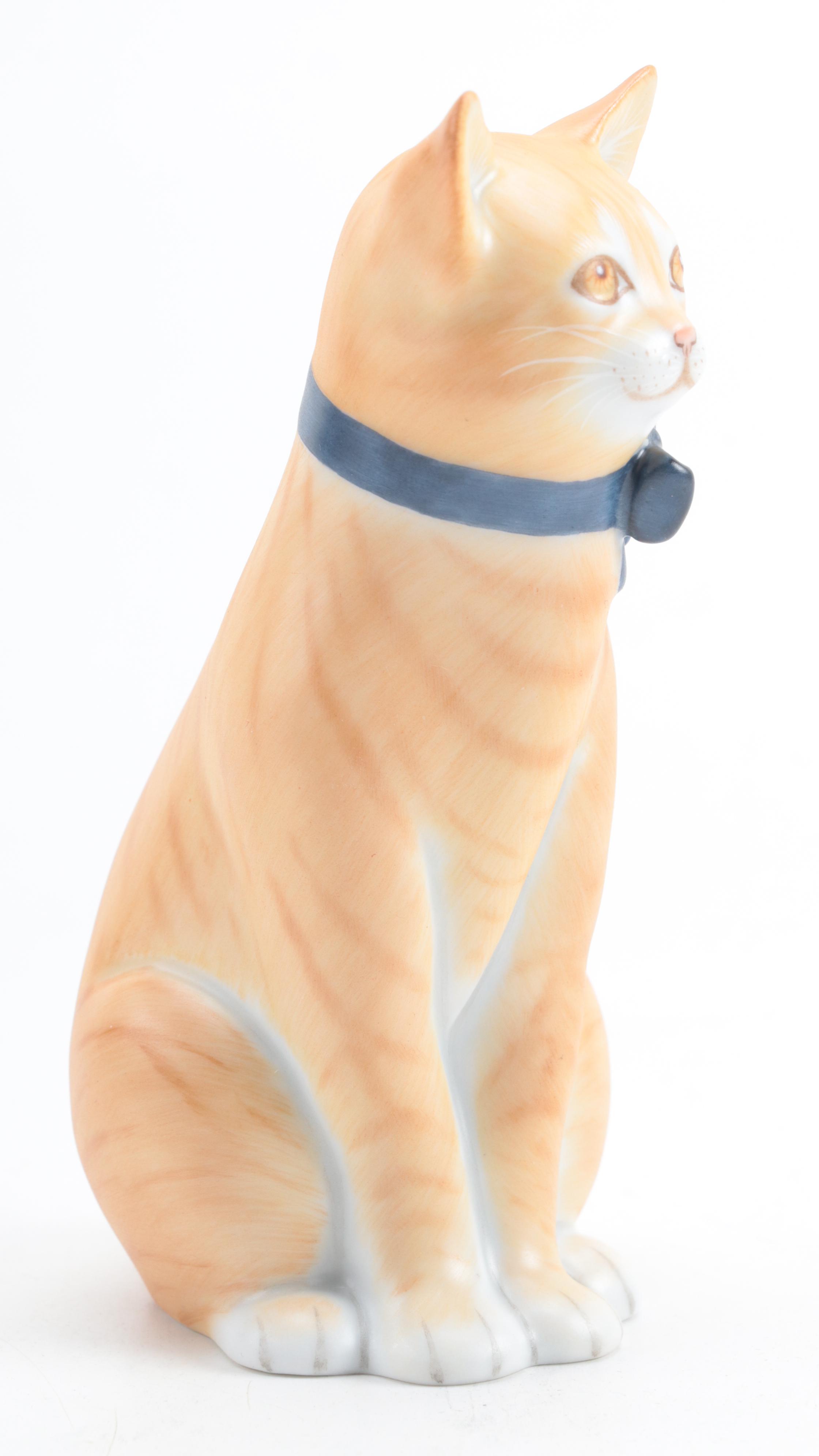 Herend Natural "Cat with Bow" Porcelain Figurine