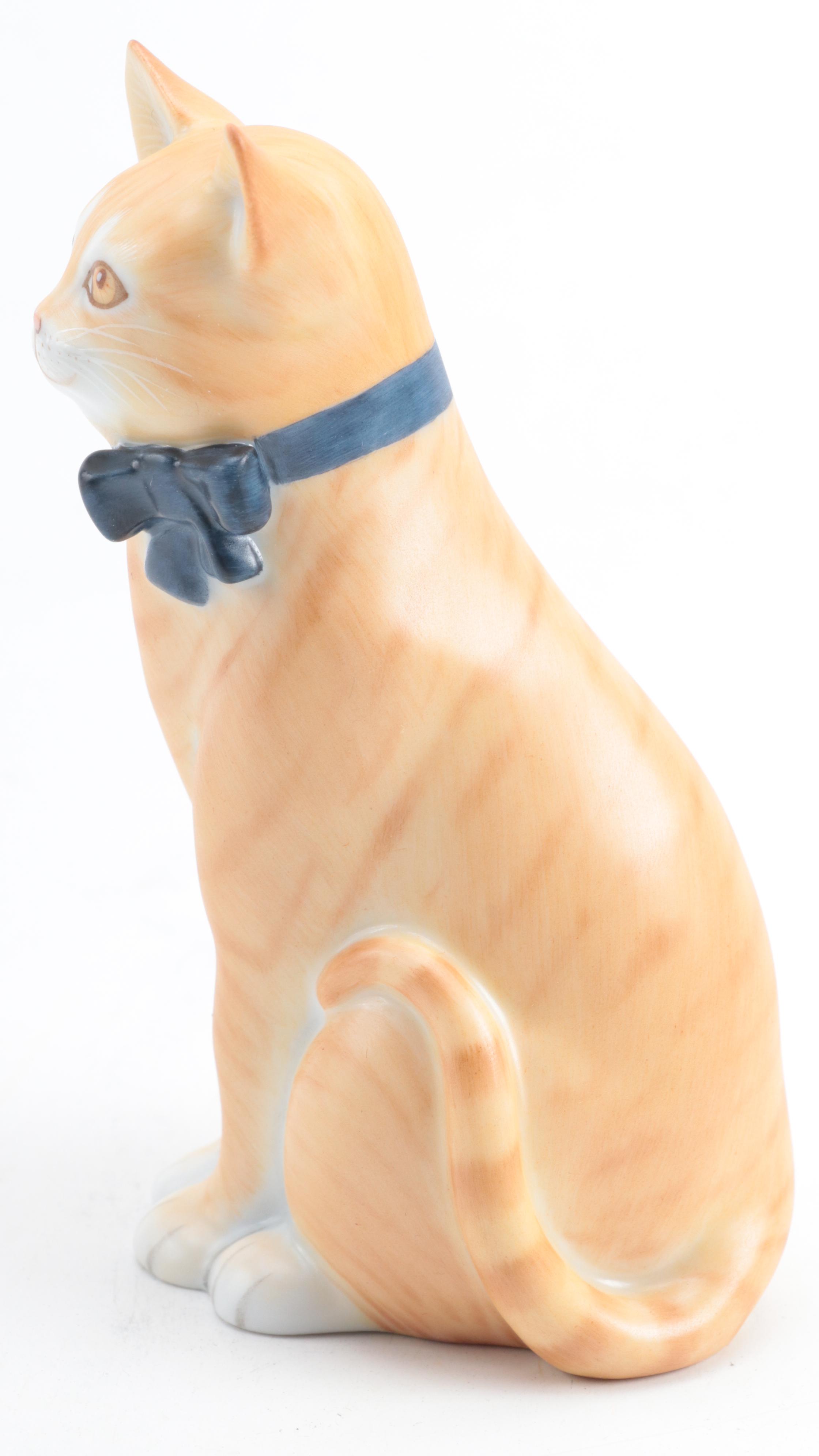 Herend Natural "Cat with Bow" Porcelain Figurine