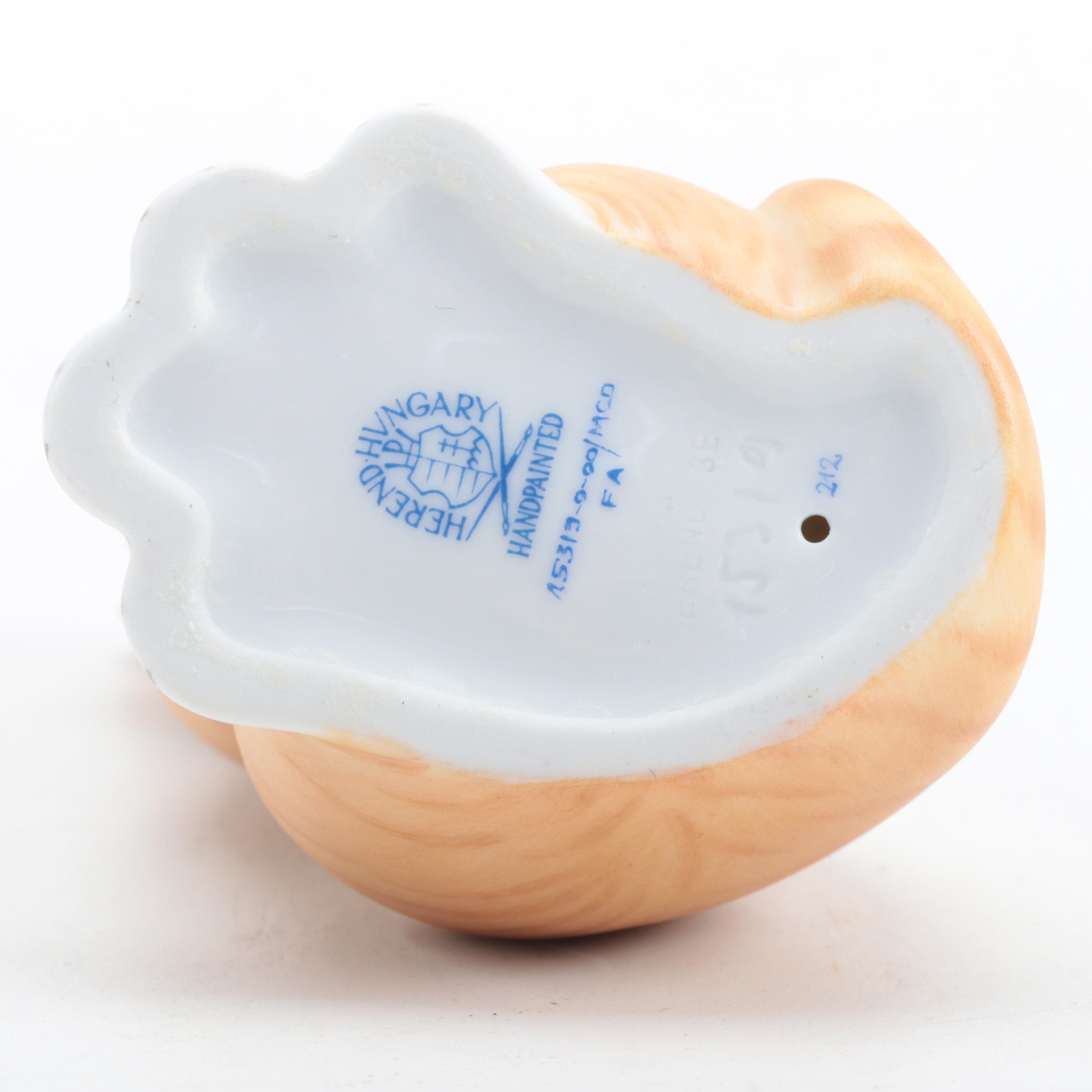 Herend Natural "Cat with Bow" Porcelain Figurine