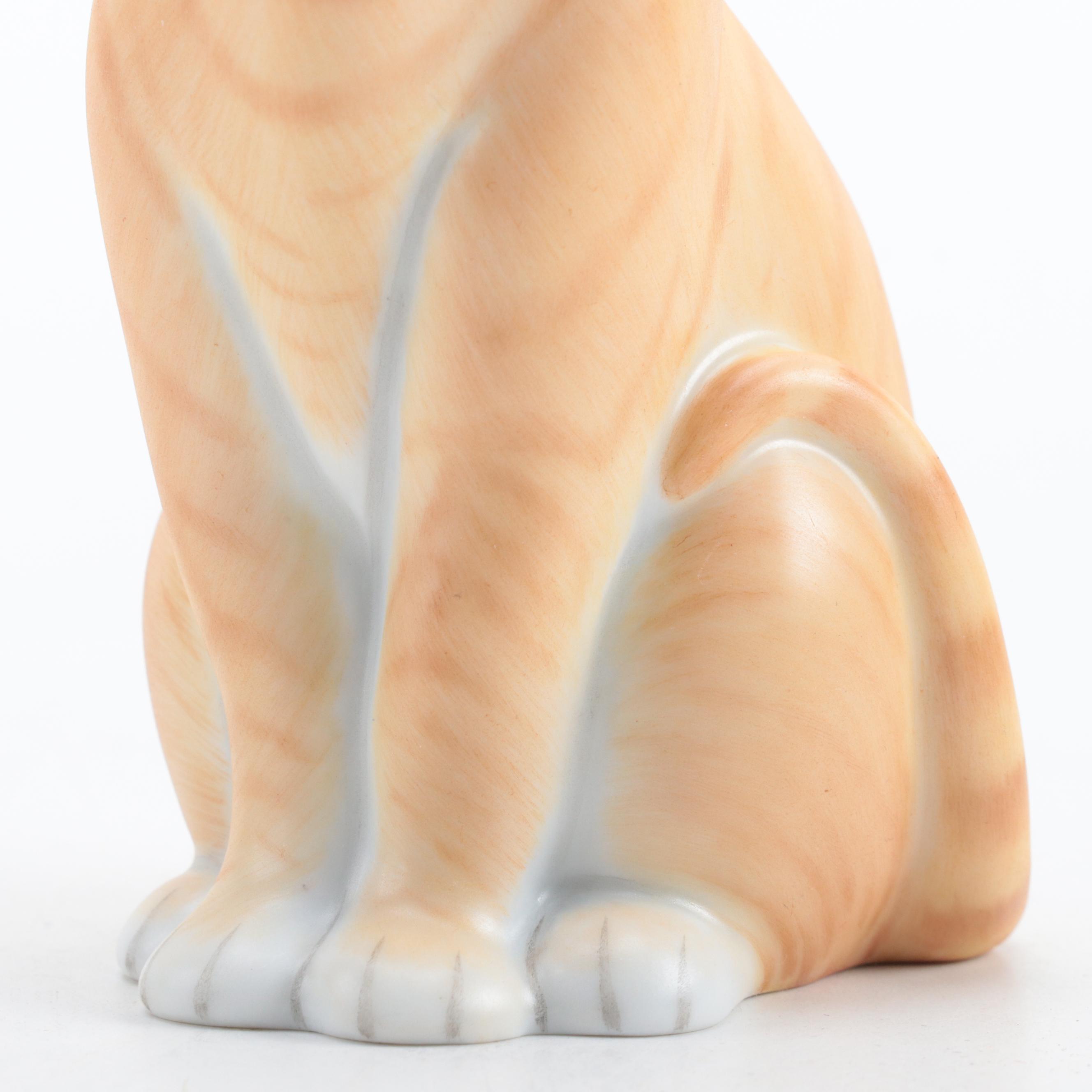 Herend Natural "Cat with Bow" Porcelain Figurine