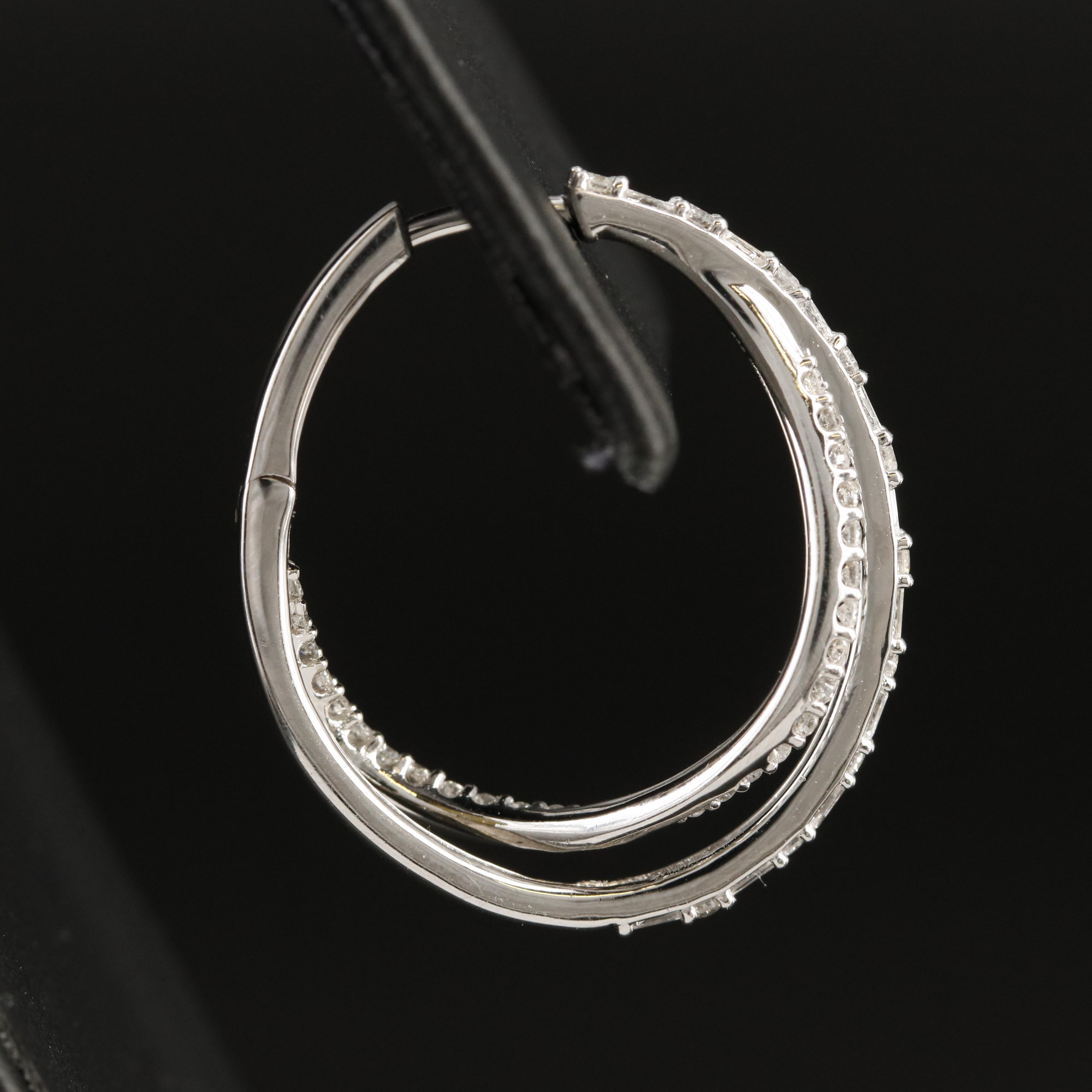 Sterling 1.03 CTW Diamond Crossover Hoop Earrings