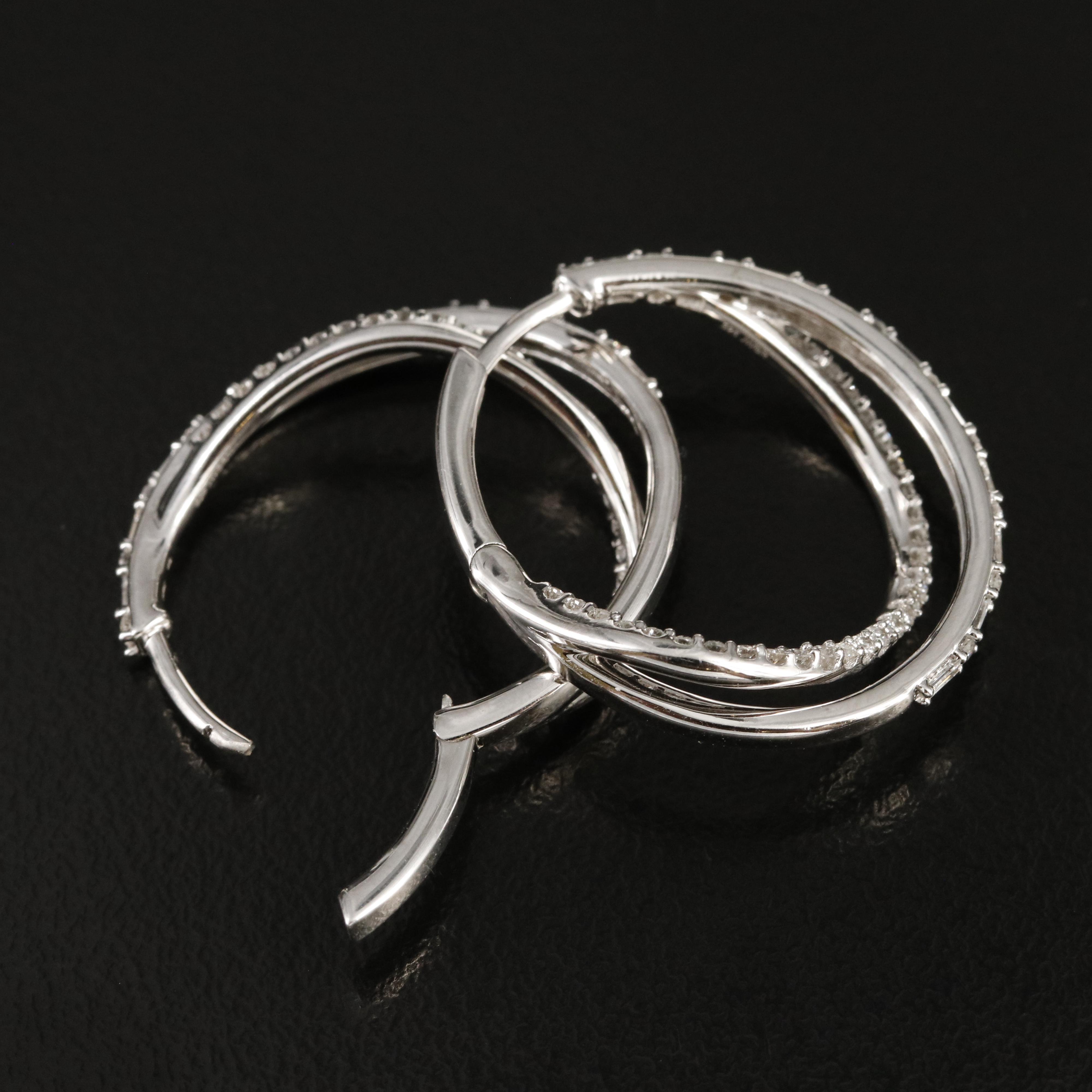 Sterling 1.03 CTW Diamond Crossover Hoop Earrings