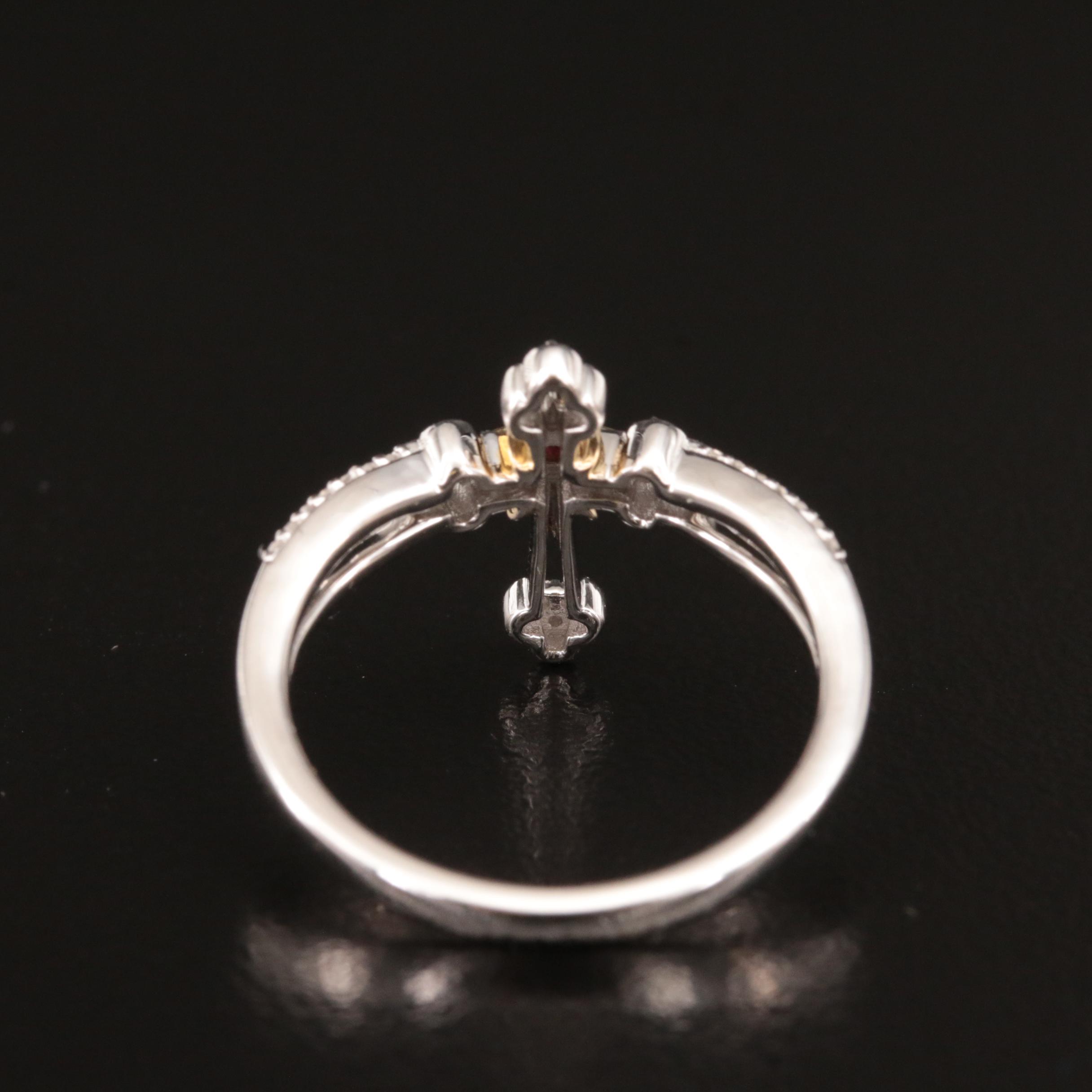 Sterling Diamond and Ruby Cross Ring
