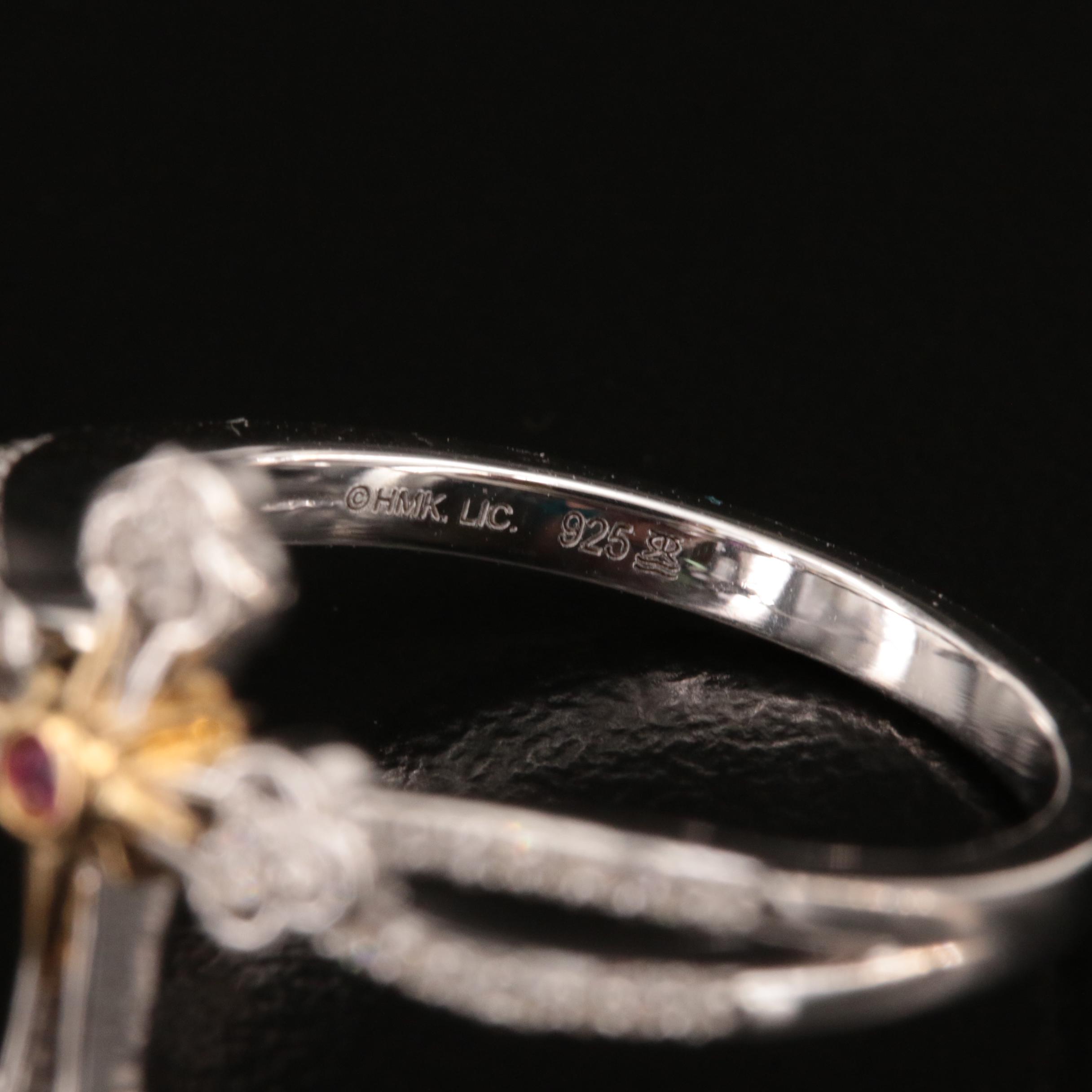 Sterling Diamond and Ruby Cross Ring