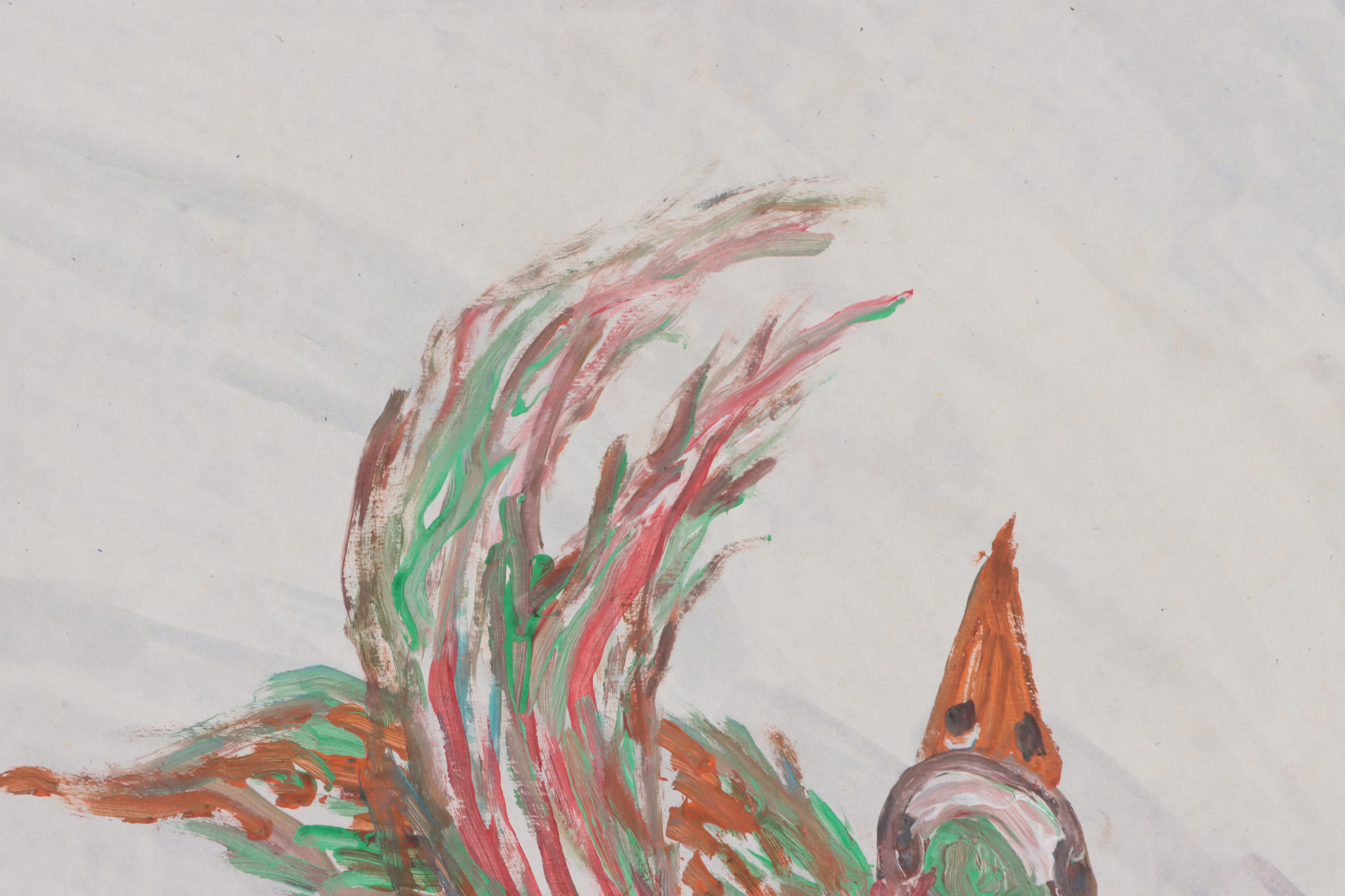 Robert Wright Folk Art Acrylic Painting of Bird, Late 20th Century