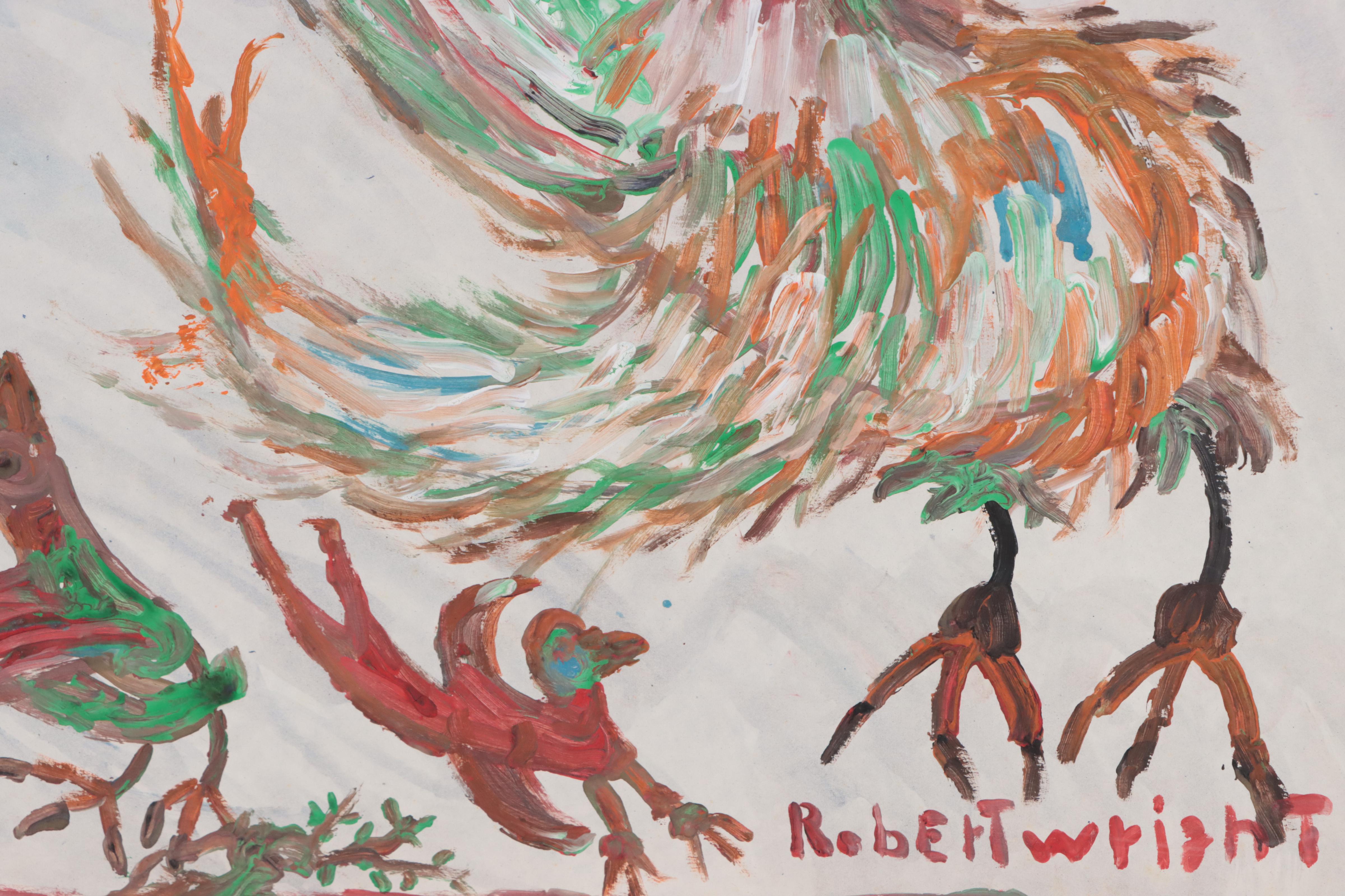 Robert Wright Folk Art Acrylic Painting of Bird, Late 20th Century